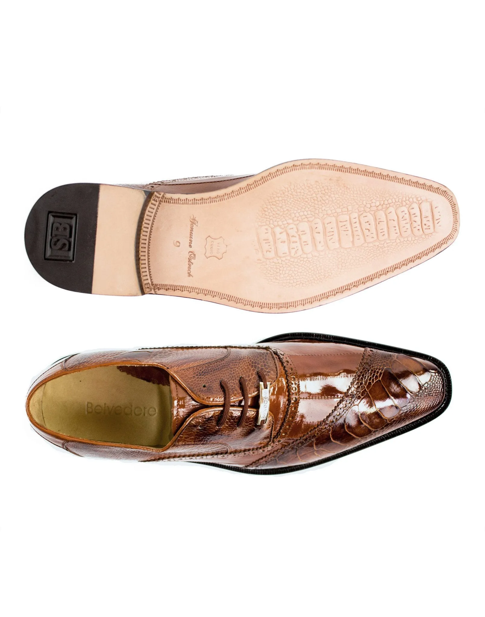 Month Strong Sport Active Belvedere - Nino, Genuine Ostrich Leg and Eel Dress Shoe - Antique Camel - 0B4 (IN STORE)