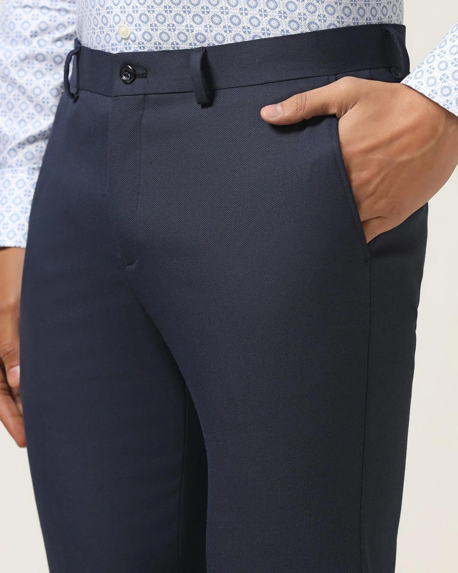 Airy Feel Slim Fit B-91 Formal Navy Textured Trouser - Freto