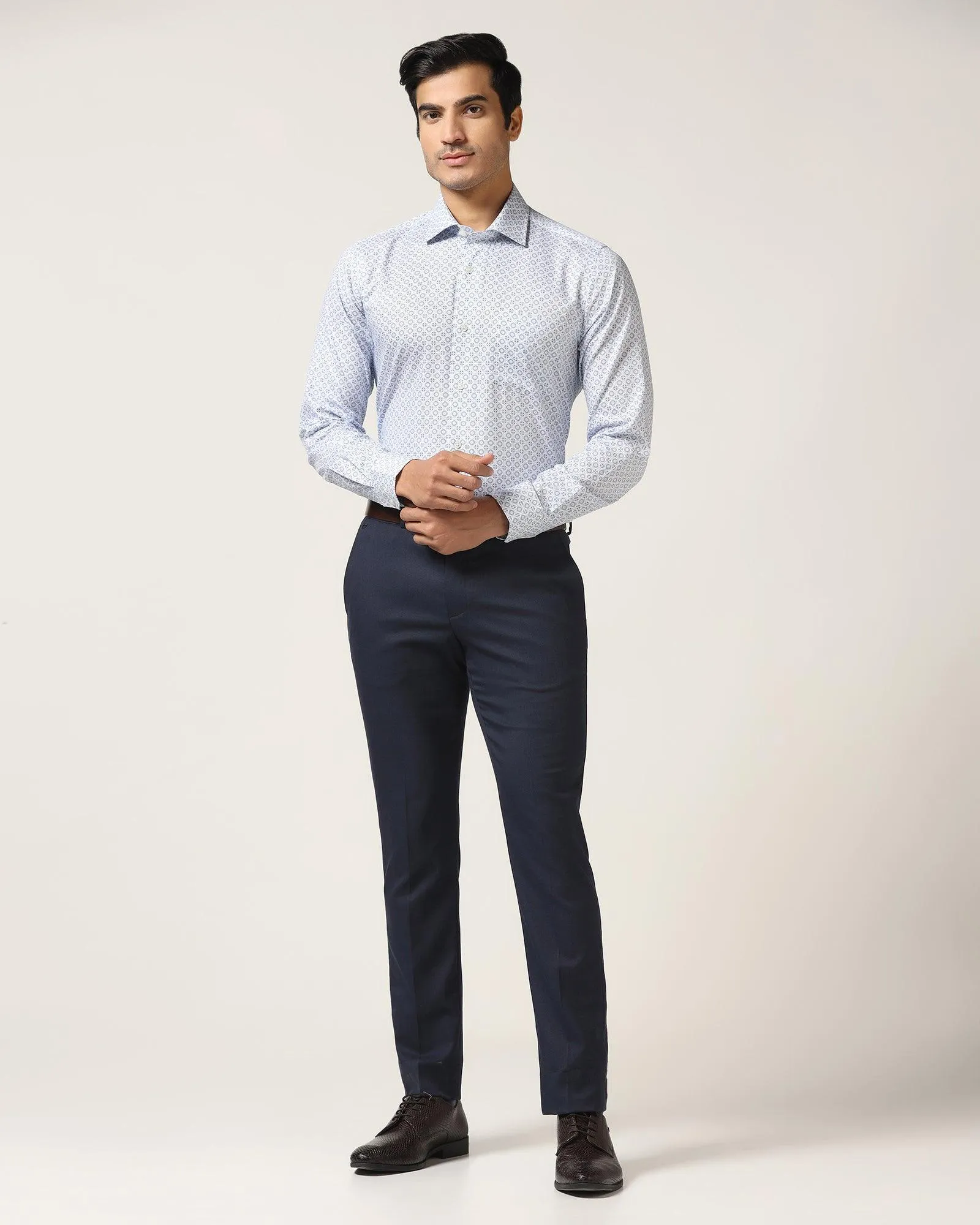 Breathable Stretch Wear Slim Fit B-91 Formal Navy Textured Trouser - Freto