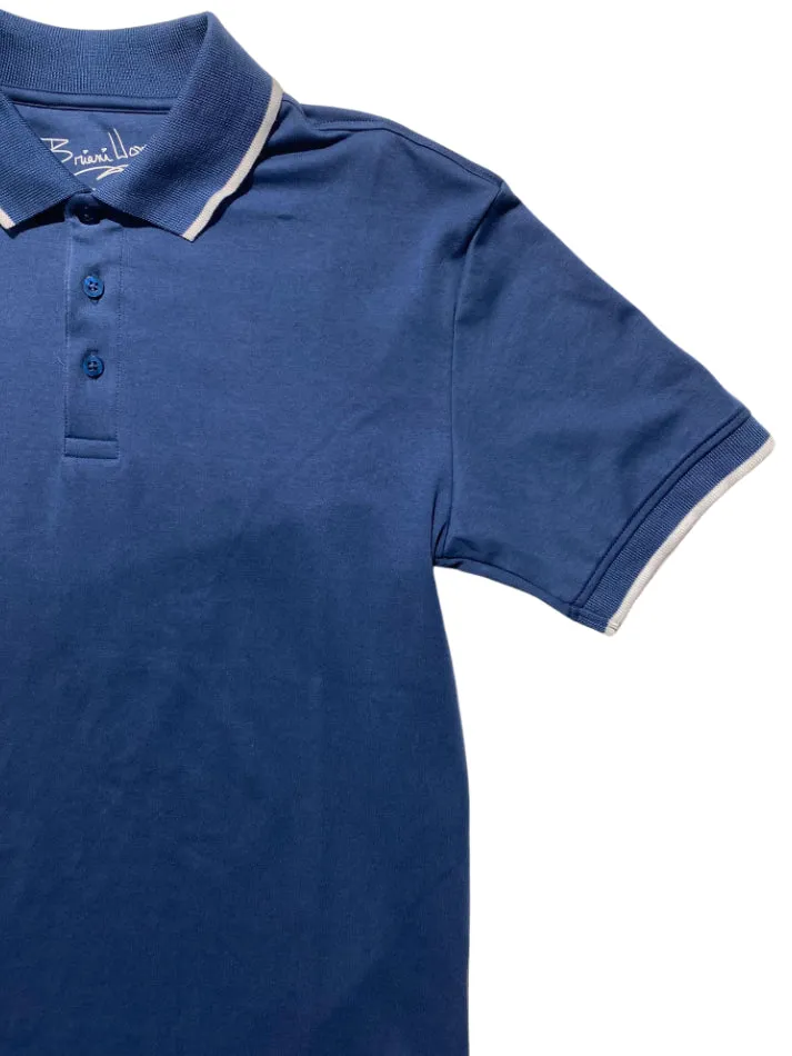 Briani Uomo Mens Blue 100% Pima Cotton Short Sleeve Polo Casual Shirt Cool Wear Tri Blend Composition