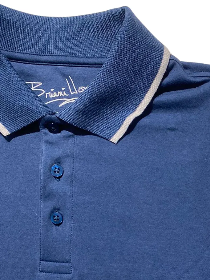 Fitted Top Collared Shirt Briani Uomo Mens Blue 100% Pima Cotton Short Sleeve Polo Casual Shirt