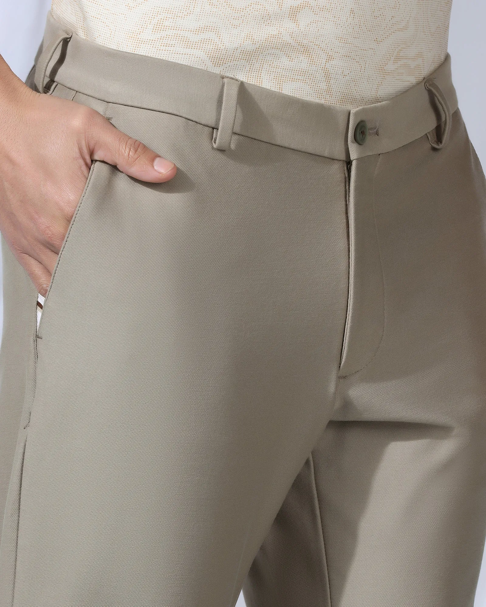 Breathable back panel Abrasion Resistant Fabric Slim Fit B-91 Casual Pistachio Solid Khakis - Victor