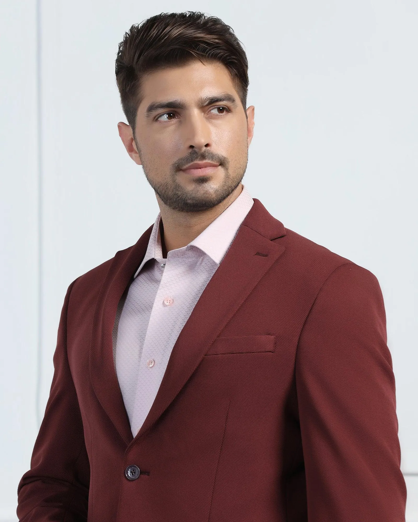 Sport Fit Formal Maroon Textured Blazer - Morris