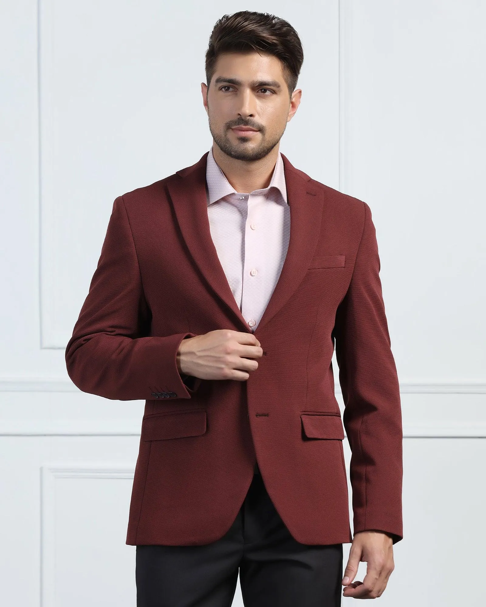 Formal Maroon Textured Blazer - Morris DetachableLining
