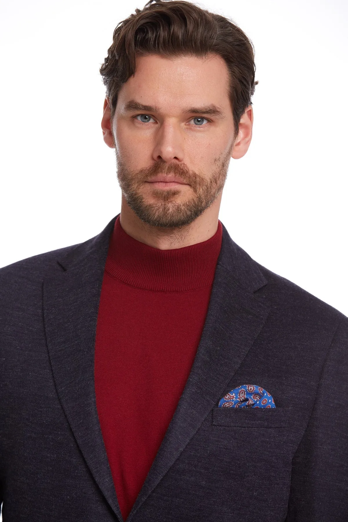 Eco Friendly Coatings Evening Chill Piece Slim Fit Notch Lapel Navy Wool Blend Casual Blazer