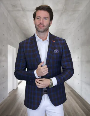 Minimalist Pocket Layout ScratchResistant Zippers MONTGOMERY BROWN PLAID MODERN FIT BLAZER