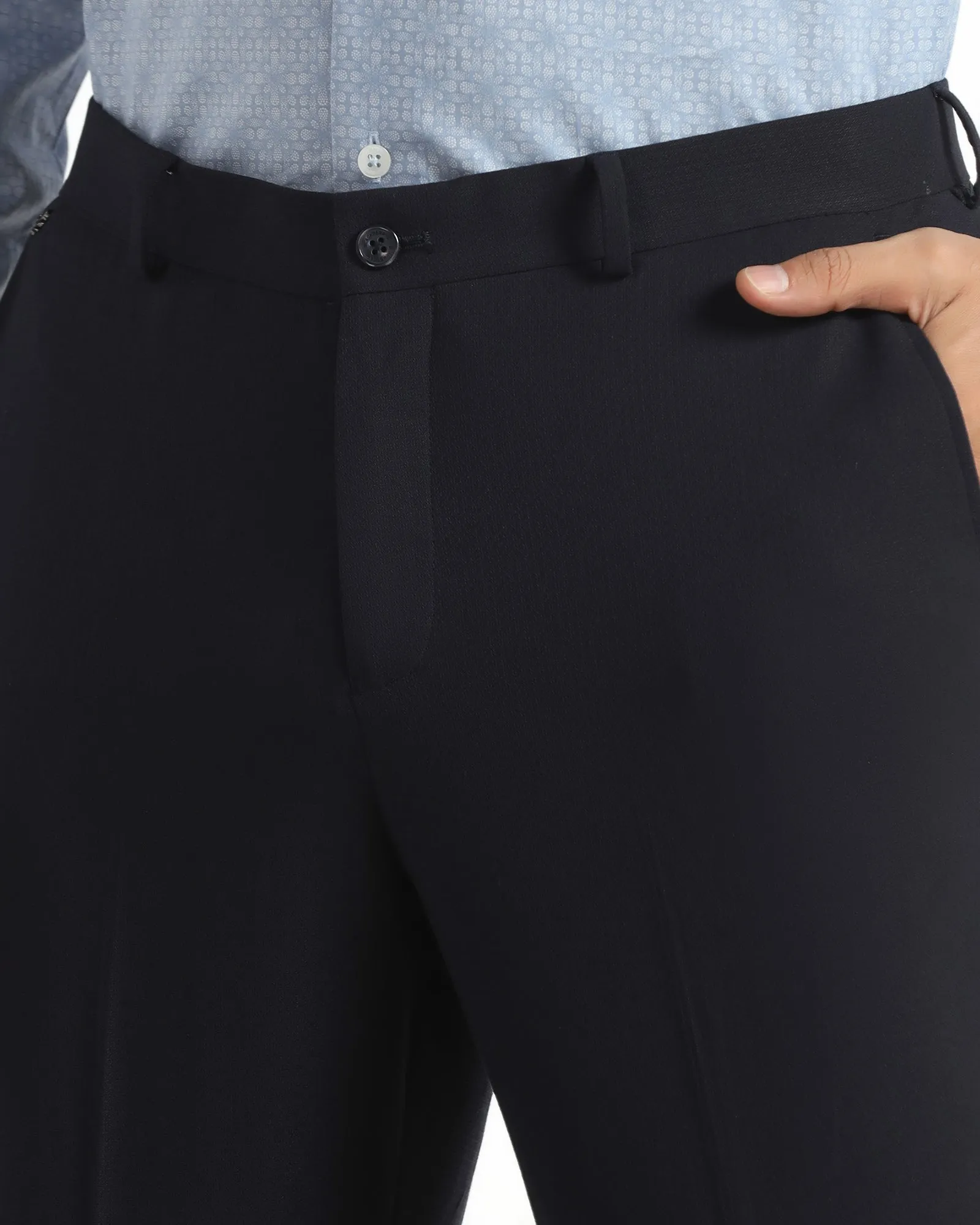 Trendy Appeal Comfy Wardrobe Straight B-90 Formal Navy Textured Trouser - Saint