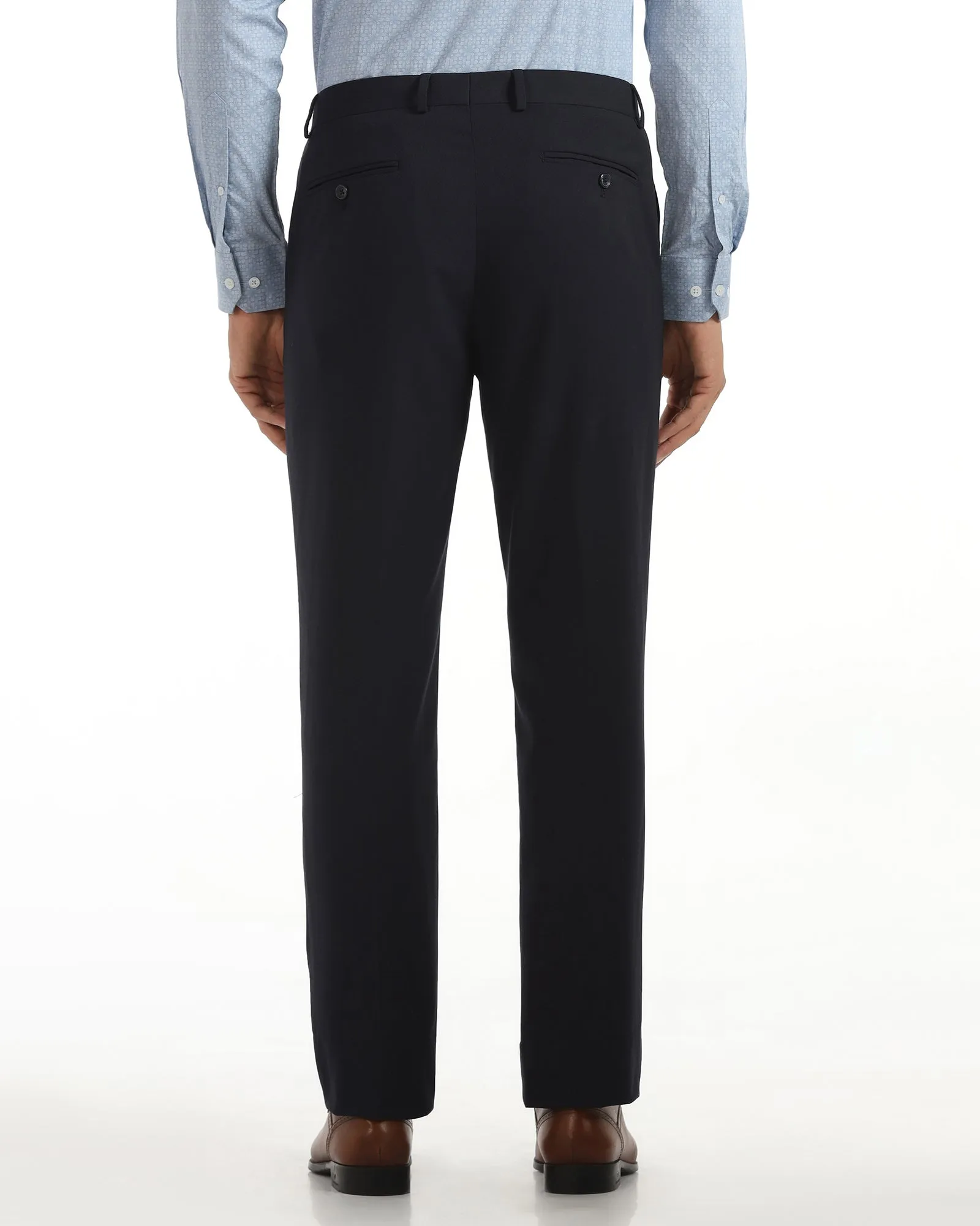 Soft Interior Flattering Comfort Straight B-90 Formal Navy Textured Trouser - Saint
