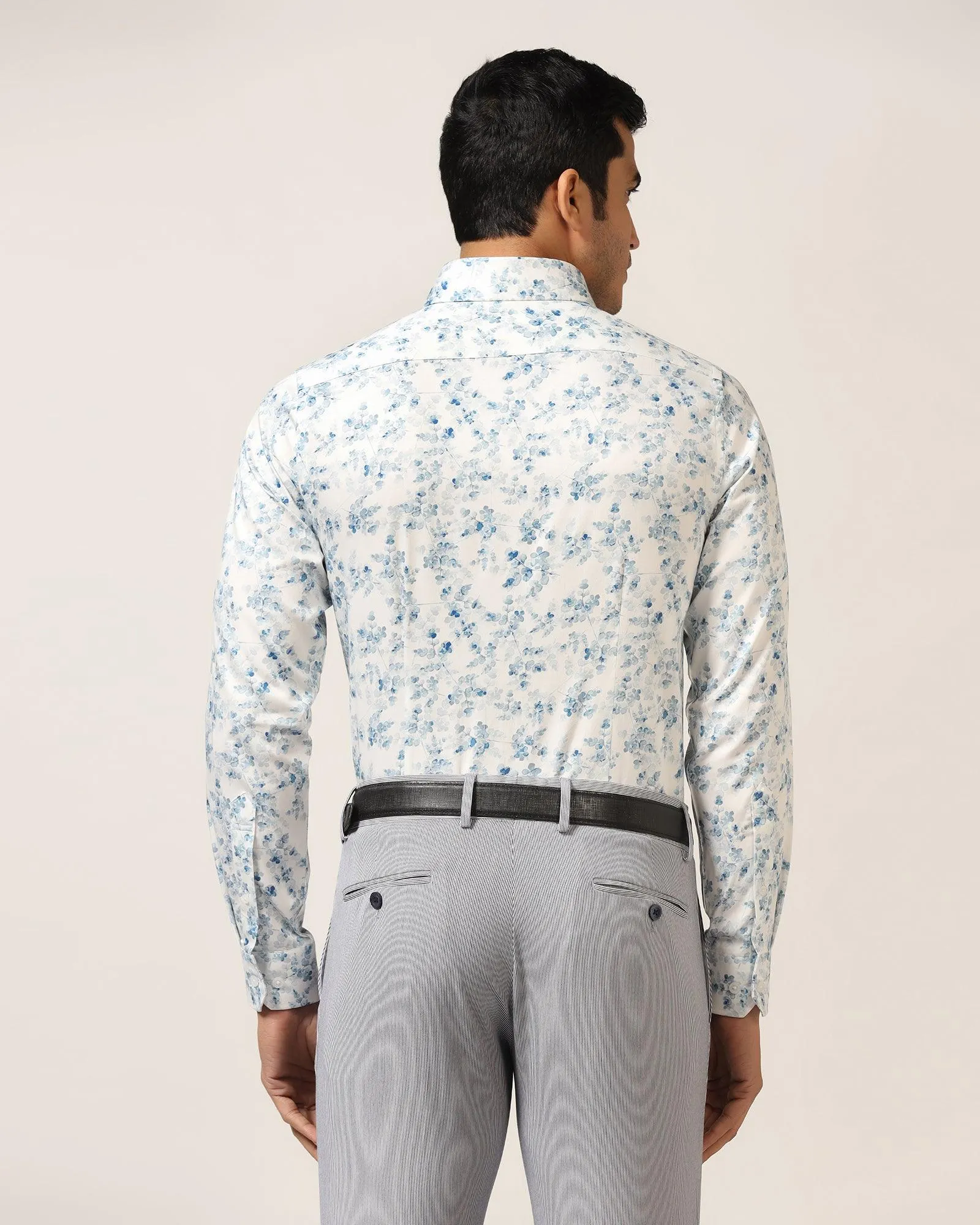Formal Blue Jacquard Shirt - Botanic Effortless Comfort Stretchable Cloth