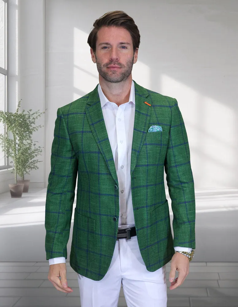 color block Water Resistant Shell LEXINGTON GREEN WINDOWPANE MODERN FIT BLAZER