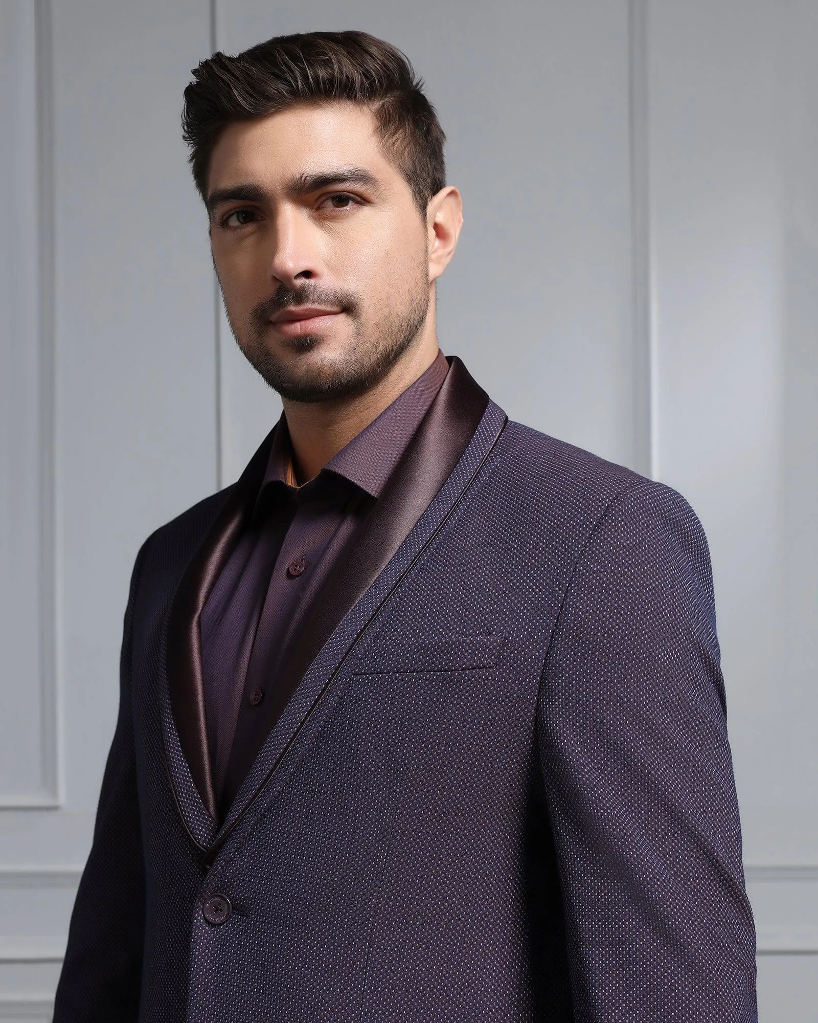 Mild Day Outfit Formal Dark Purple Textured Blazer - Aaron