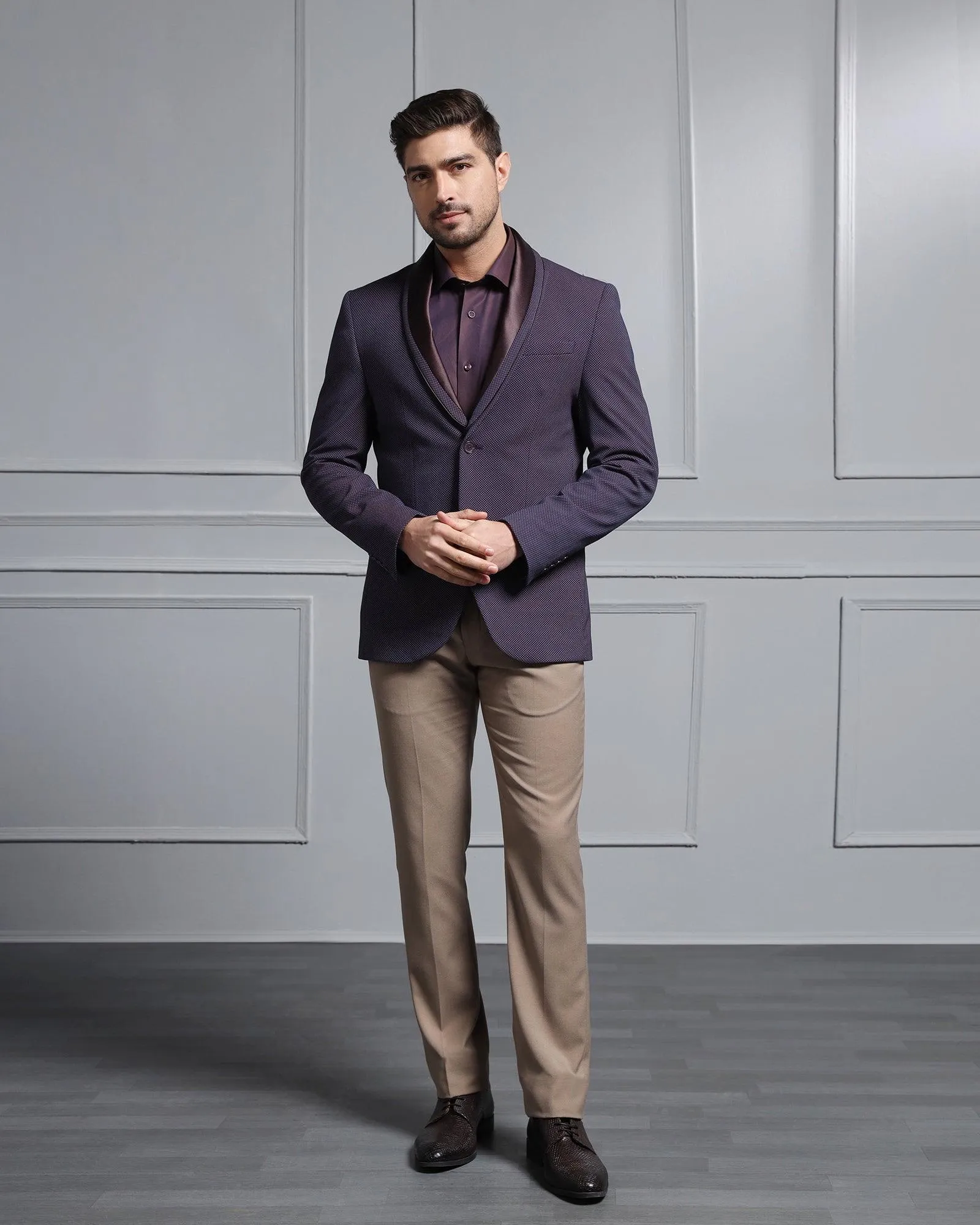 Functional Look Formal Dark Purple Textured Blazer - Aaron