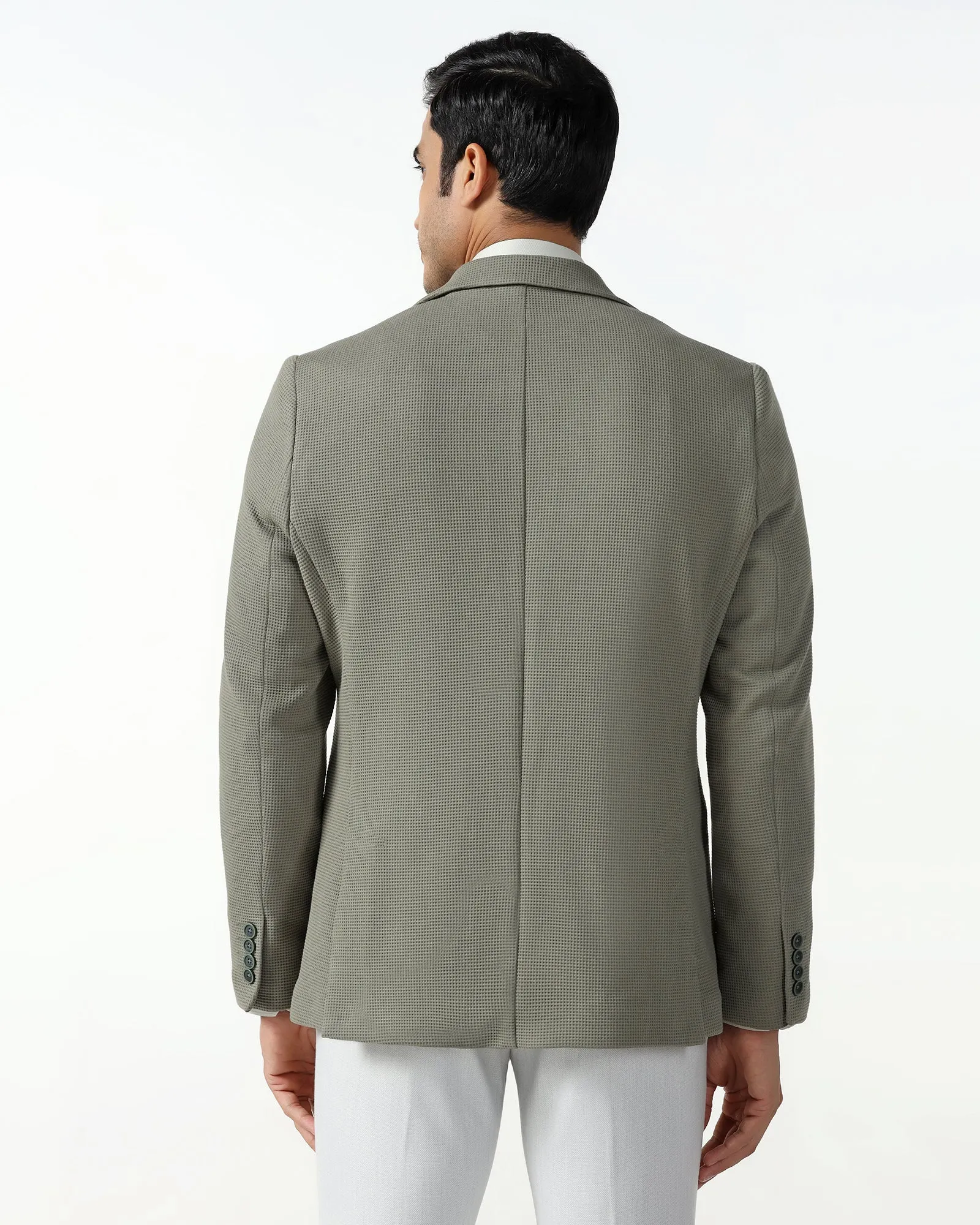 Thermoregulating Lining stand neck Formal Green Textured Blazer - Belvedere