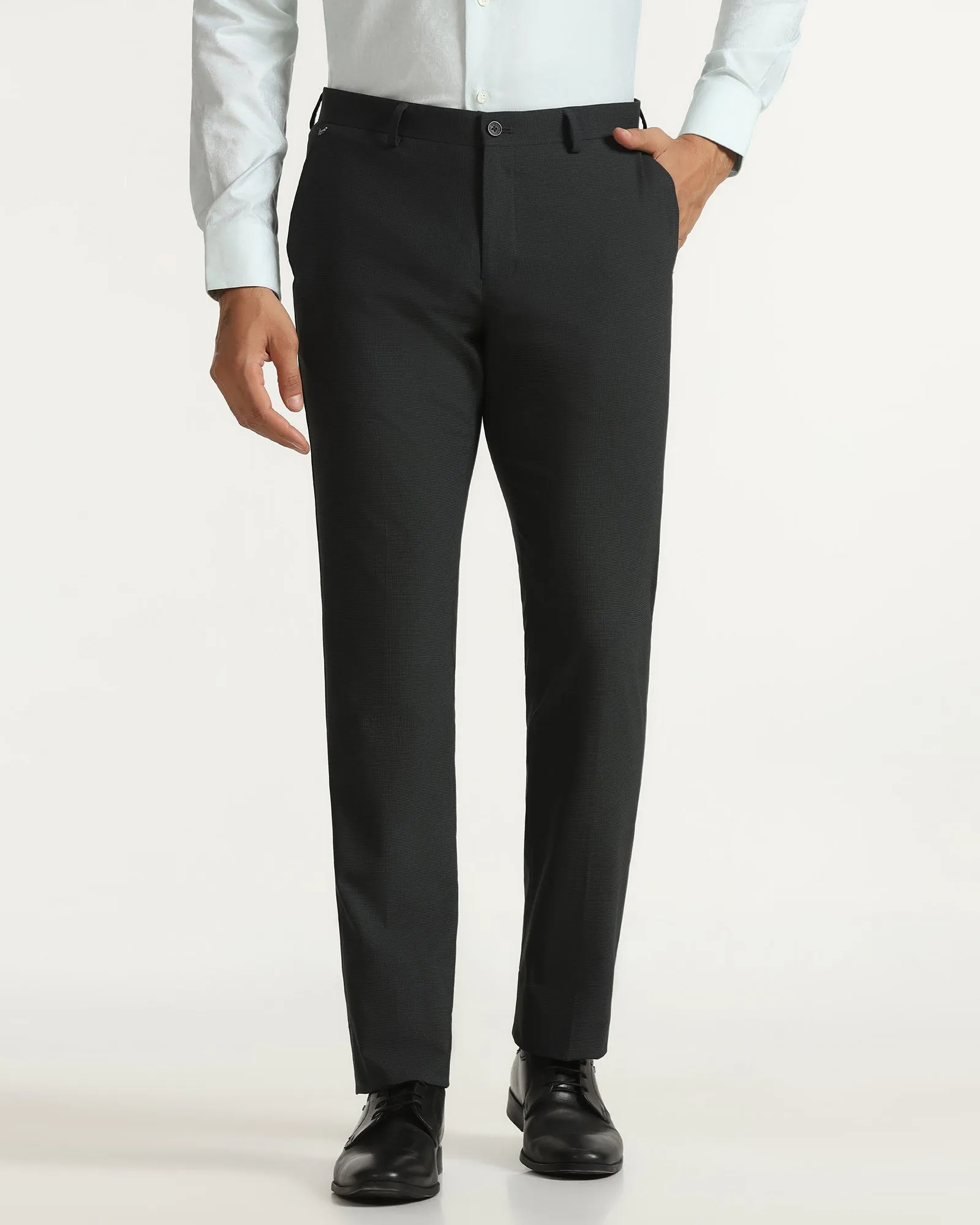 Easy Motion Temp Tech Slim Fit B-91 Formal Black Textured Trouser - Nexon