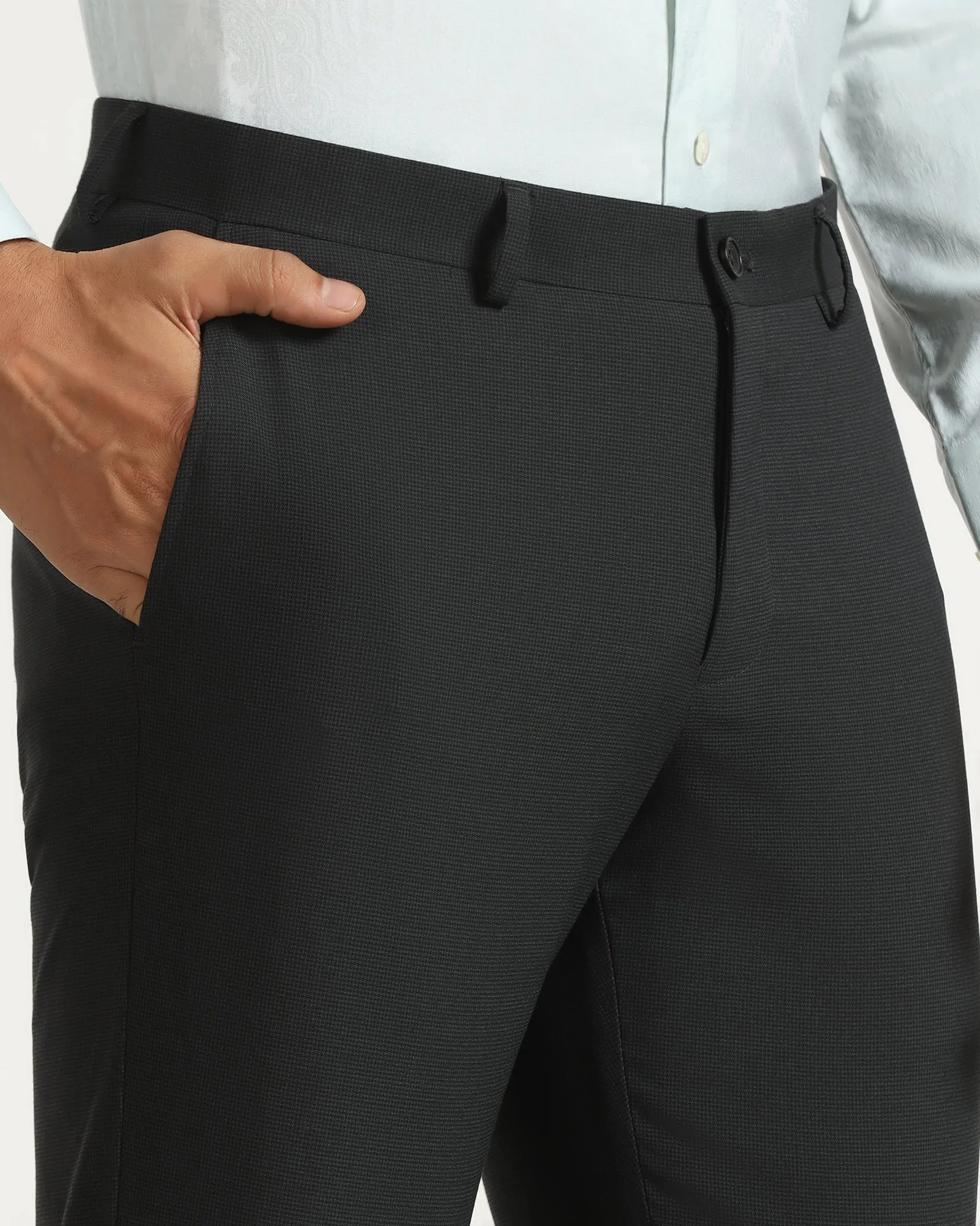 Durable Hemming Temp Tech Slim Fit B-91 Formal Black Textured Trouser - Nexon