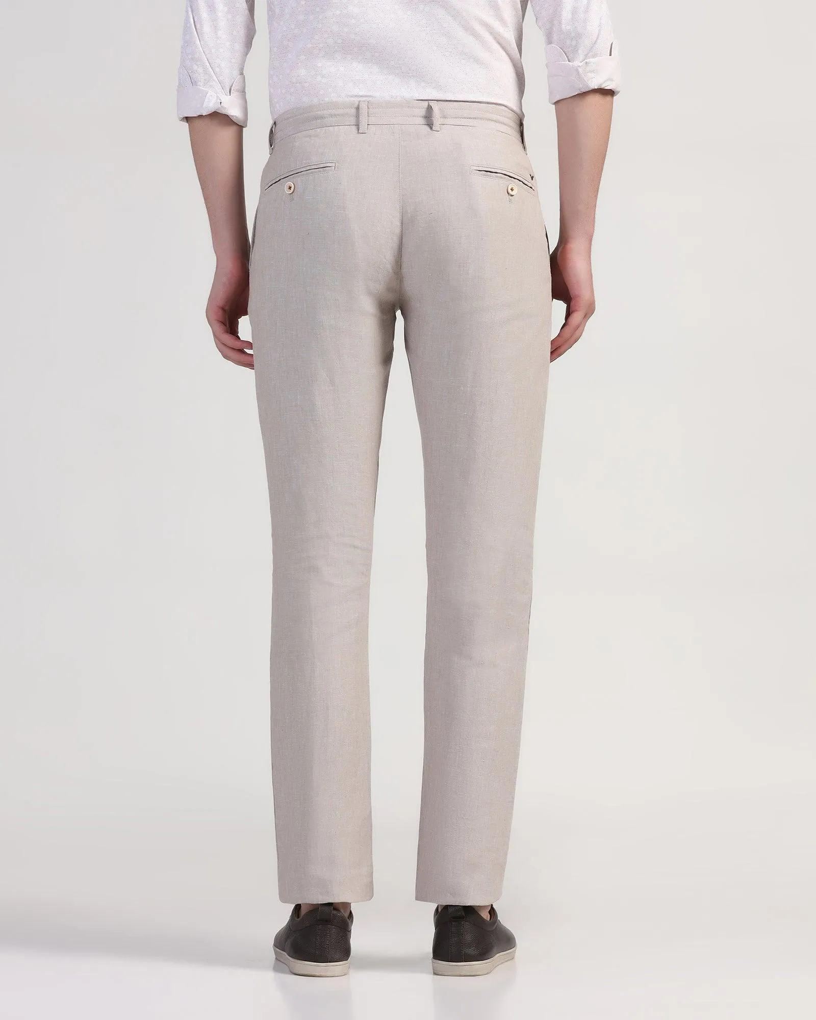 Linen Slim Comfort Casual Natural Solid Khakis - Silver Hiking Gear