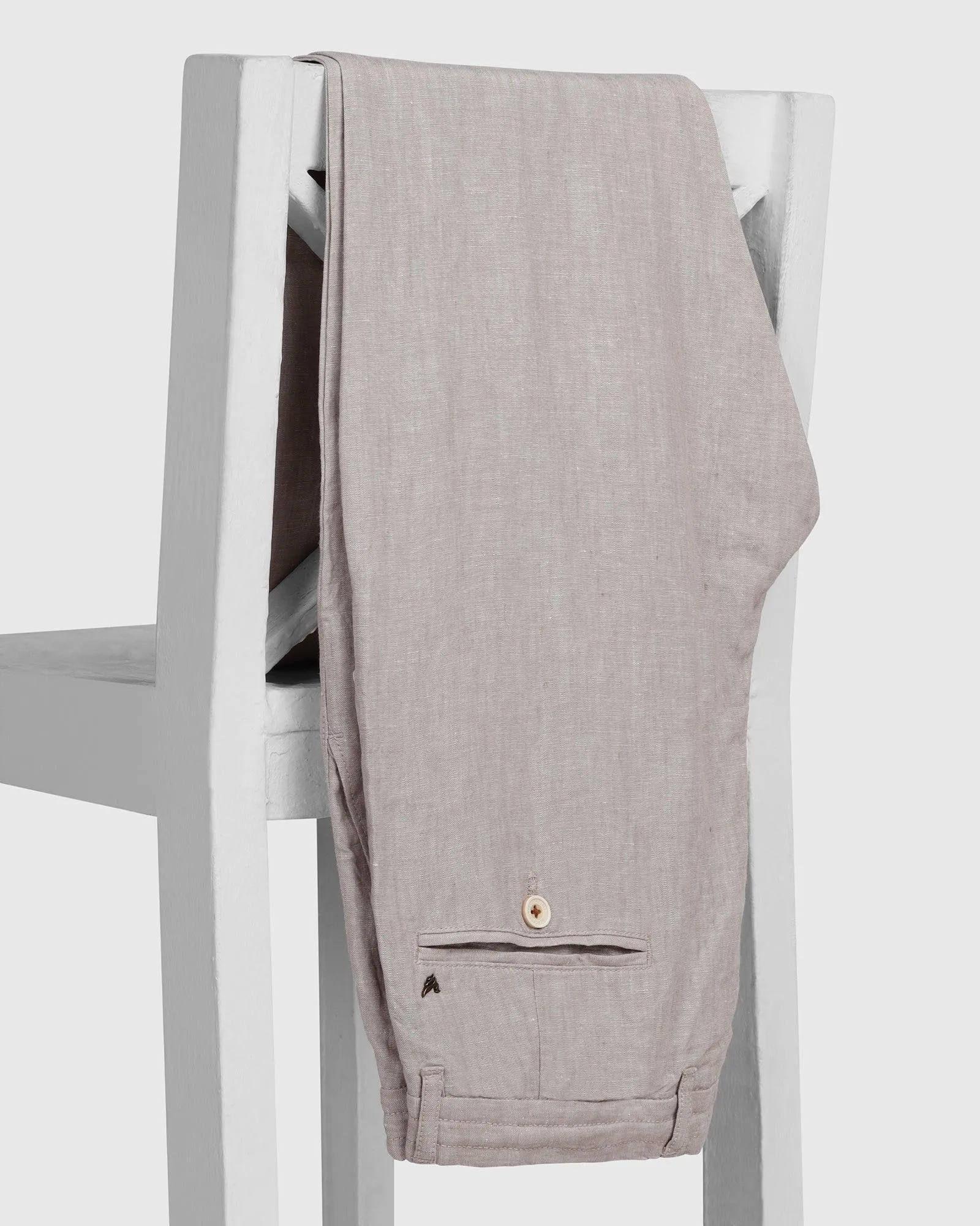 Linen Slim Comfort Casual Natural Solid Khakis - Silver Soft Feel