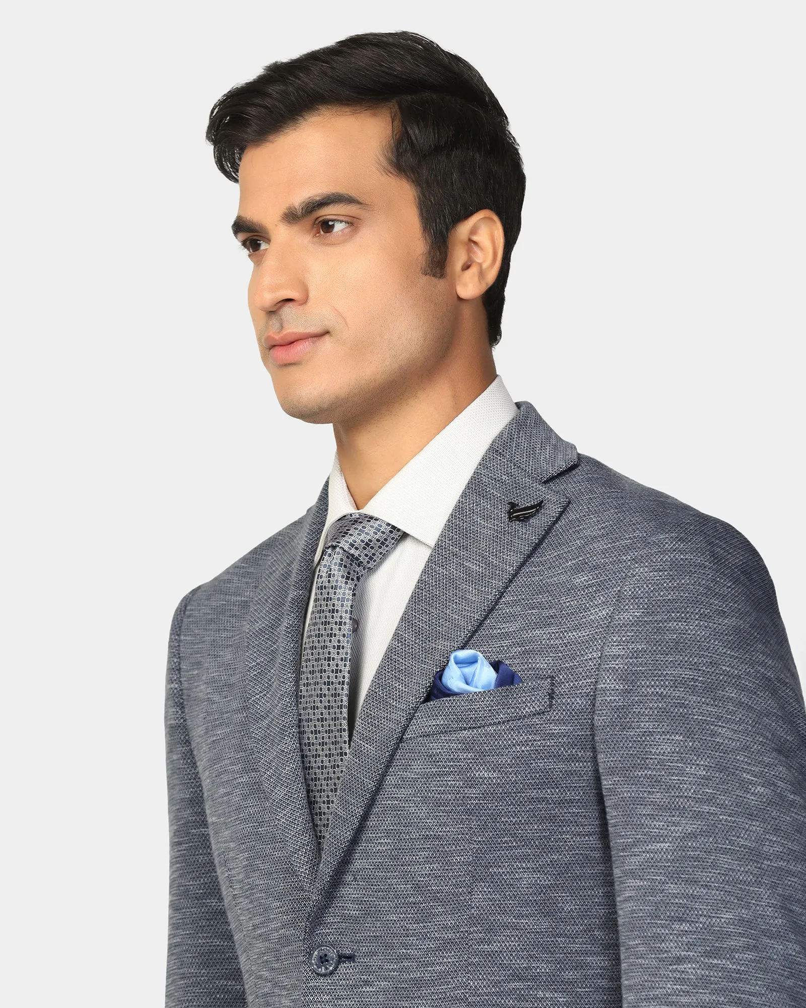 Formal Navy Textured Blazer - Jacobs High Neck Flexible Shoulder Panels