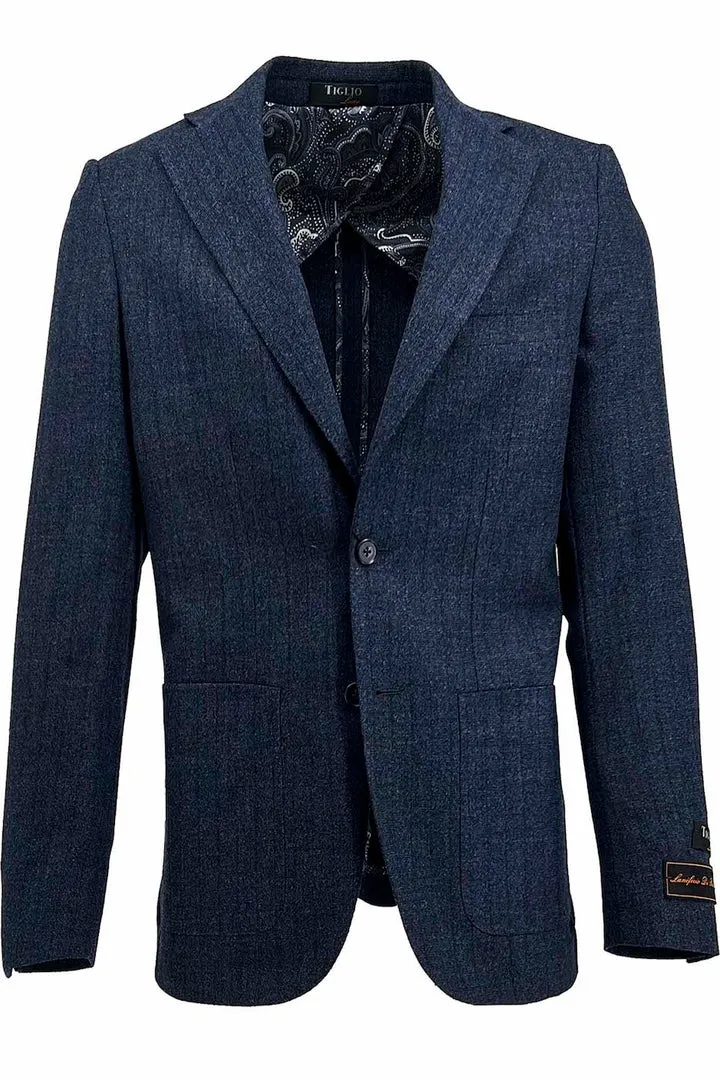 Snap Closure System Tiglio Luxe Dark Blue Denim with Stripes Veneto/THP Slim Fit Half Lined, Pure Wool Jacket TL3320