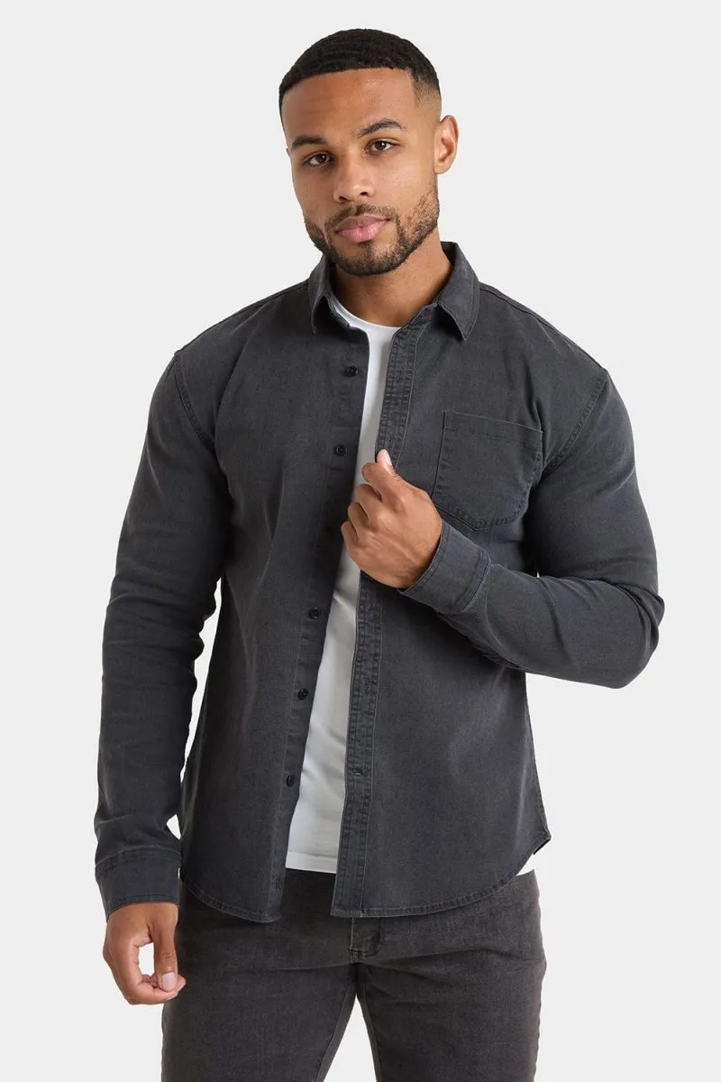 high-low hem Denim Shirt in Dark Grey