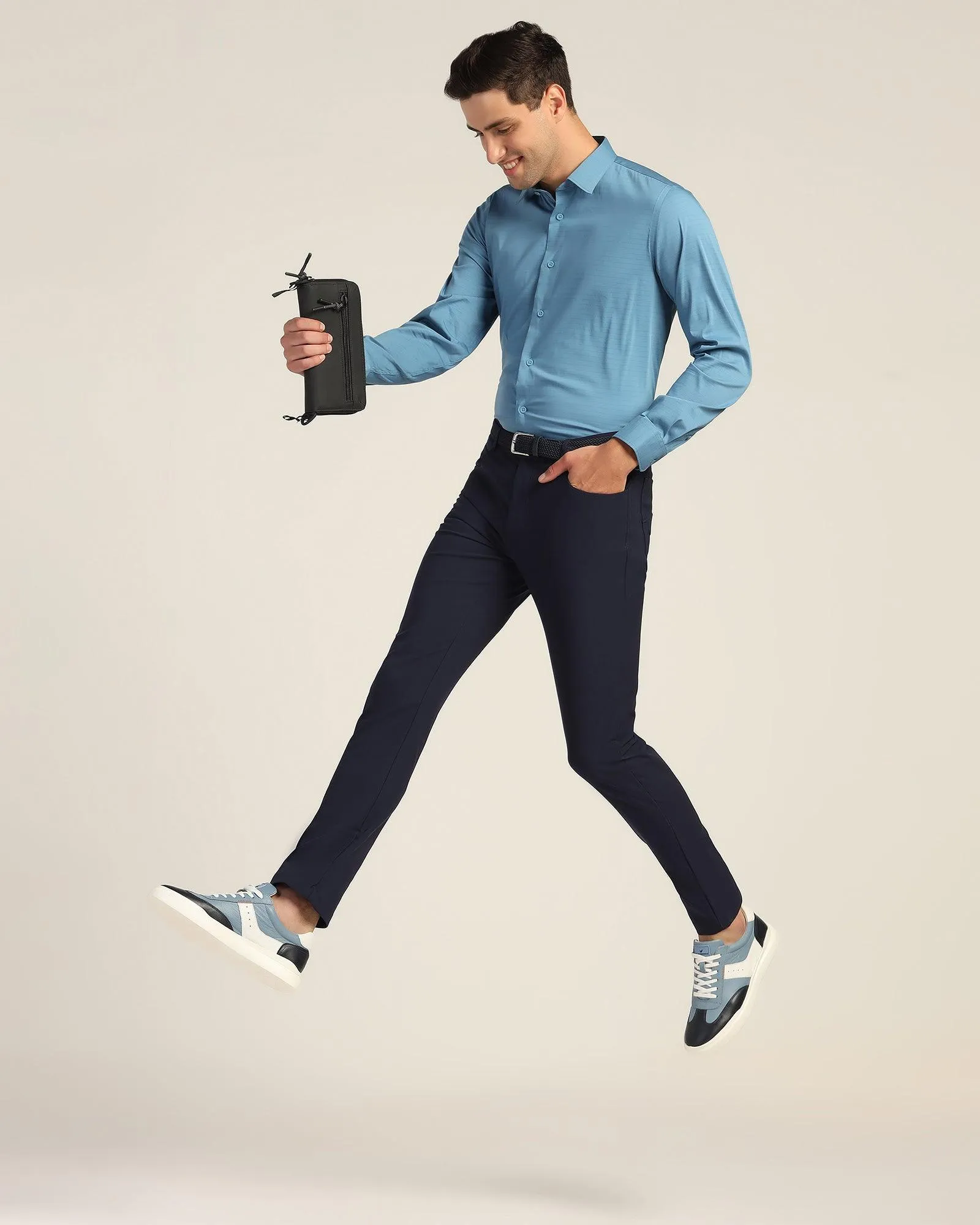 TechPro Slim Comfort Casual Navy Solid Khakis - Gogg Loose Fit Smart Utility