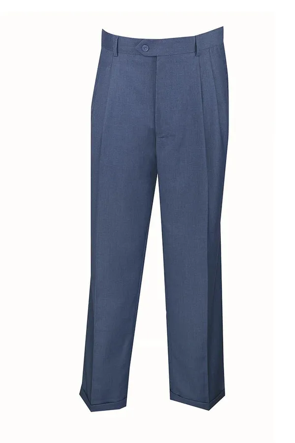 Notions Collection: Men's Dress Pants Regular Fit Double Pleated with Cuffs in Blue Comfort Base