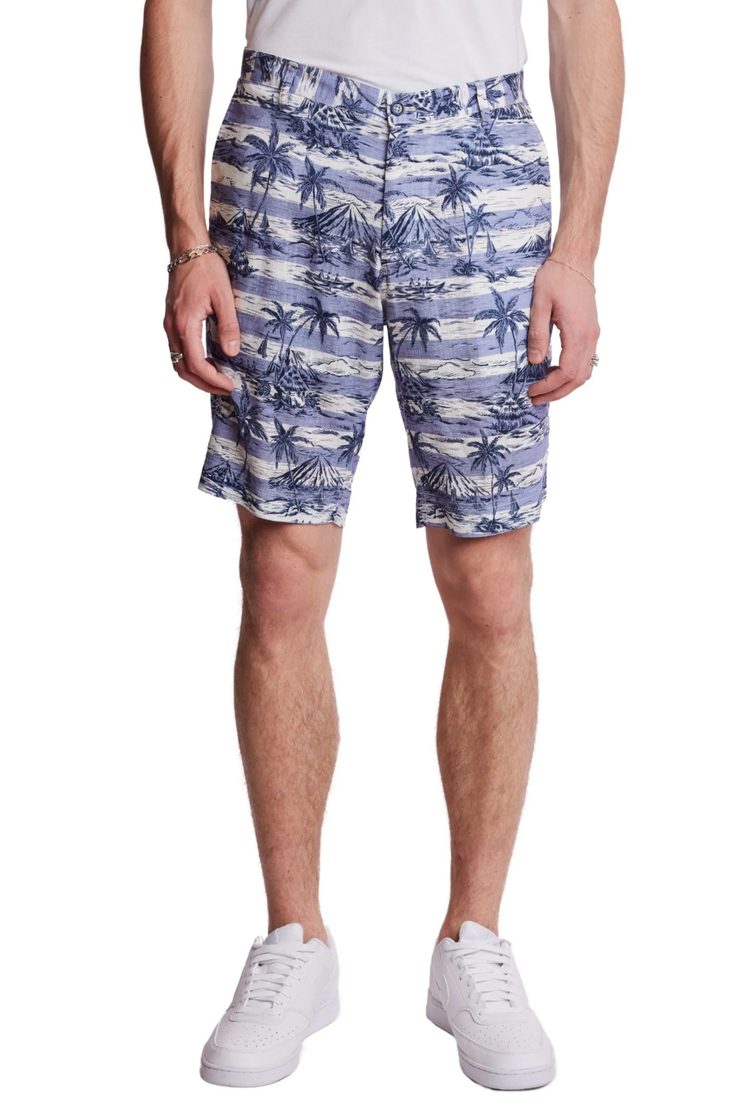 Felix Shorts - slim - Indigo Palms Stripe Stretch Design Sweat Resistant Coating