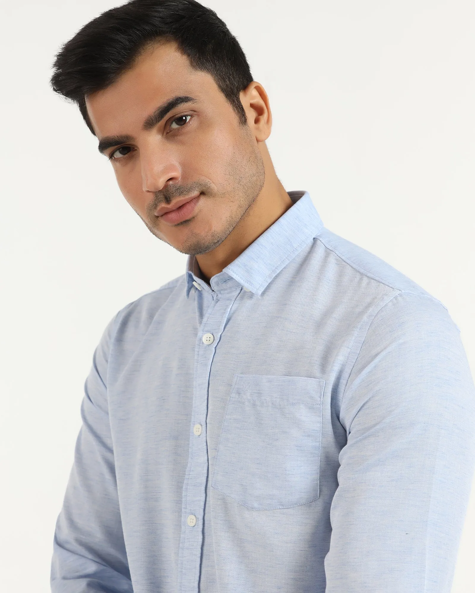 Minimalist fashion Reinforced Elasticity Casual Blue Solid Shirt - Josko