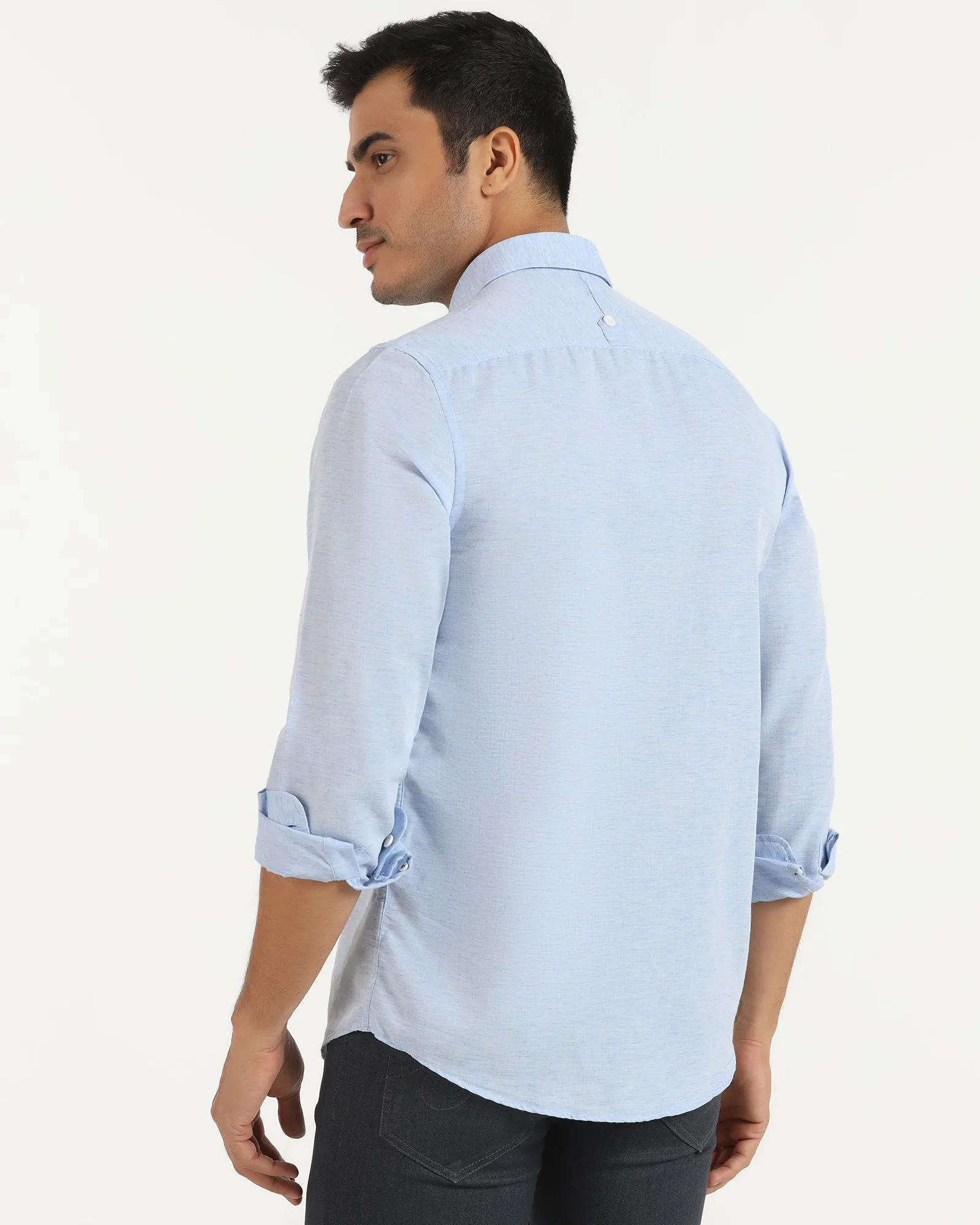 Casual Blue Solid Shirt - Josko Flex Fit Collar