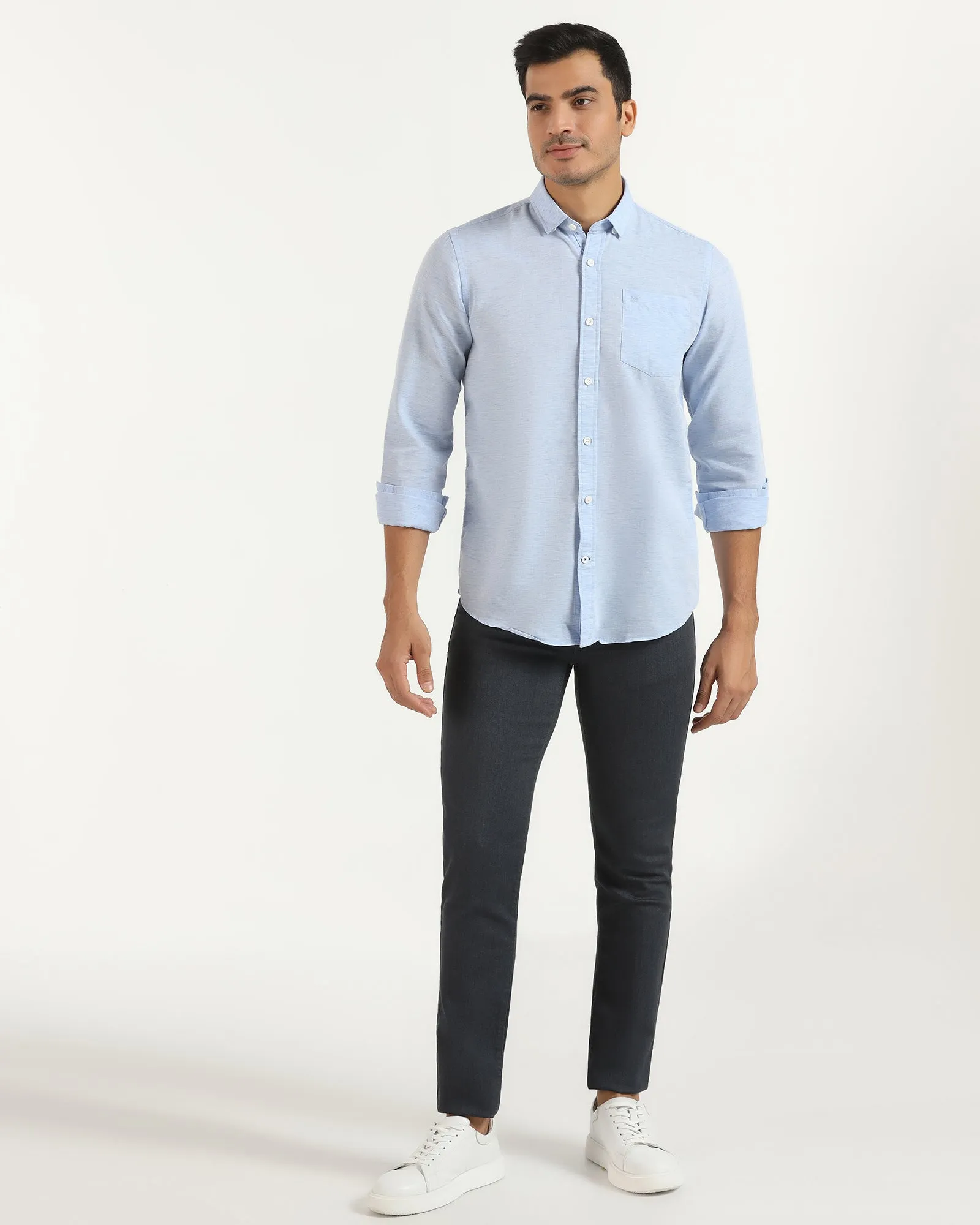 Graduation Attire Casual Blue Solid Shirt - Josko