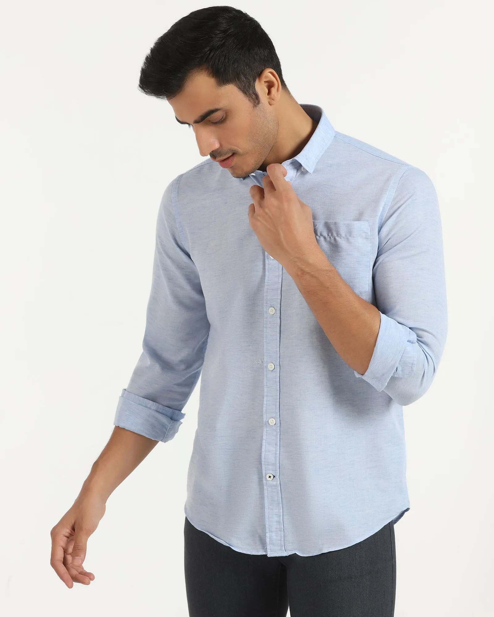 Summer Camp Classic Style Casual Blue Solid Shirt - Josko