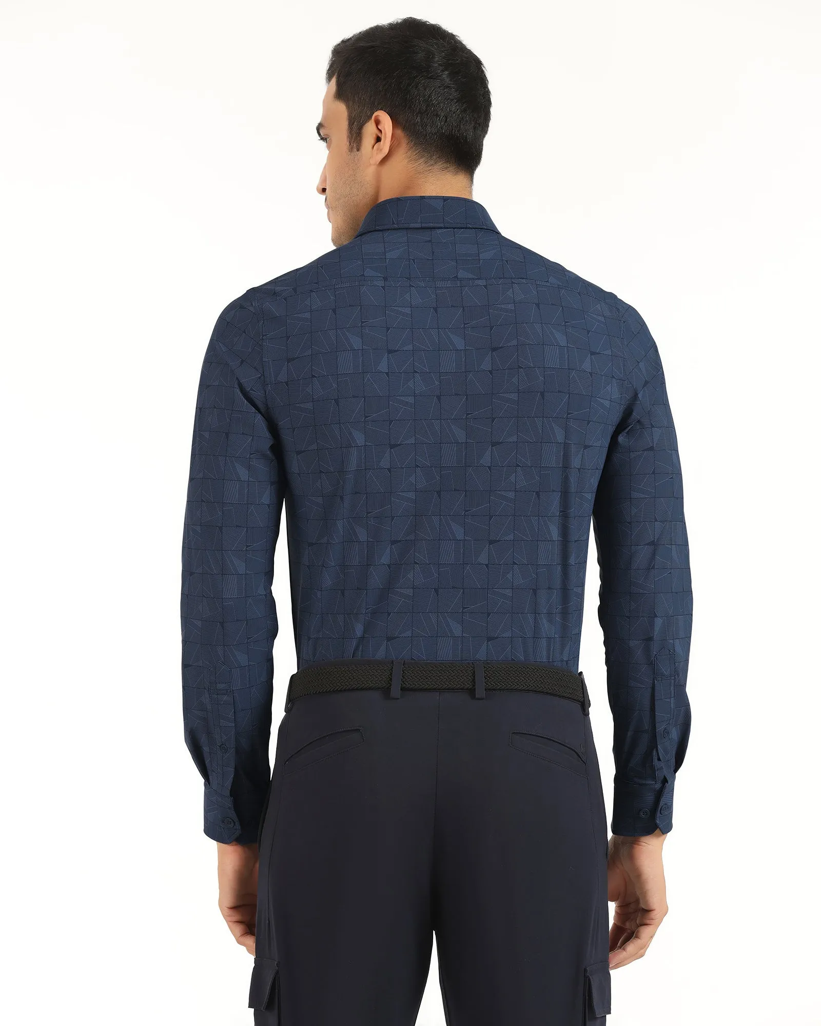 Relaxed Vibe Adjustable Cuffs TechPro Formal Navy Printed Shirt - Kyler