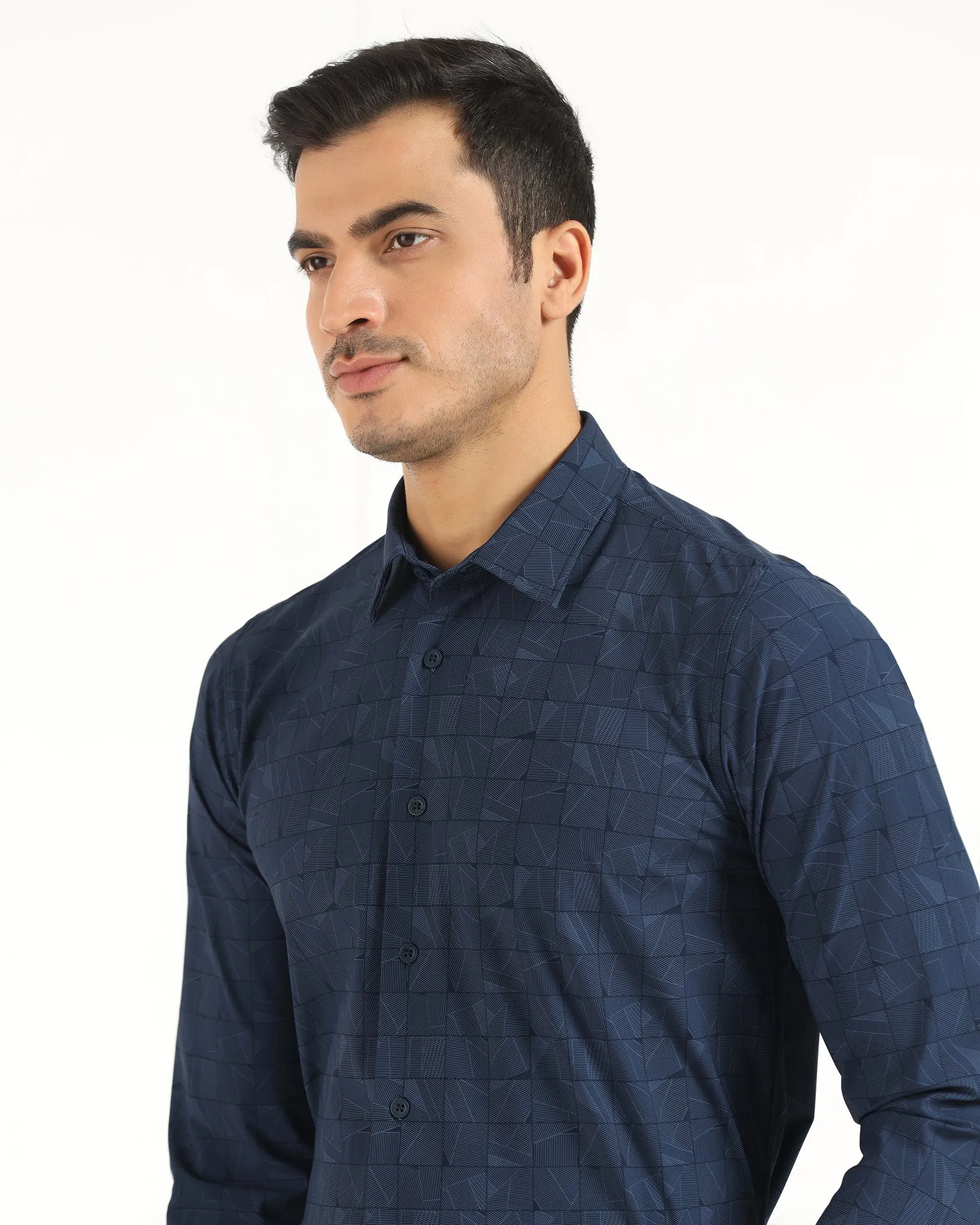 Layered Hemline TechPro Formal Navy Printed Shirt - Kyler