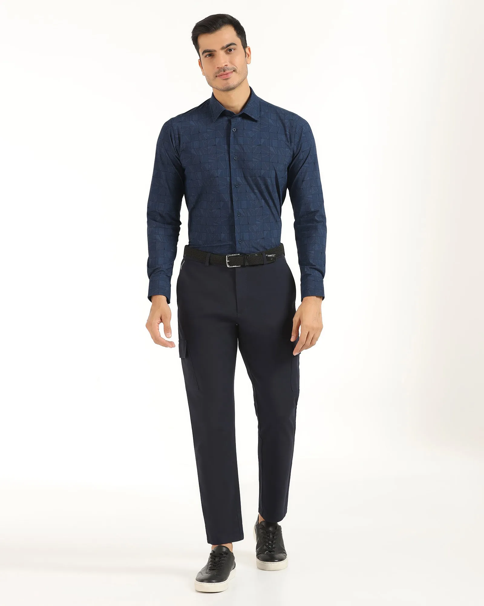 TechPro Formal Navy Printed Shirt - Kyler Cooling Mesh Lining Runway Inspired