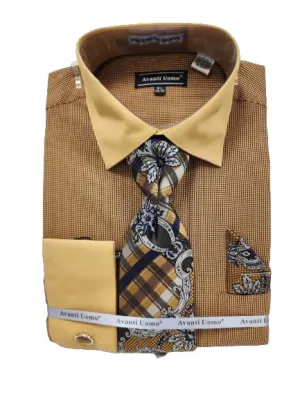 AVANTI UOMO JQD PATTERN WITH TONE ON TONE COLLAR & CUFF DN130M MUSTARD Breathable mesh Student Essential