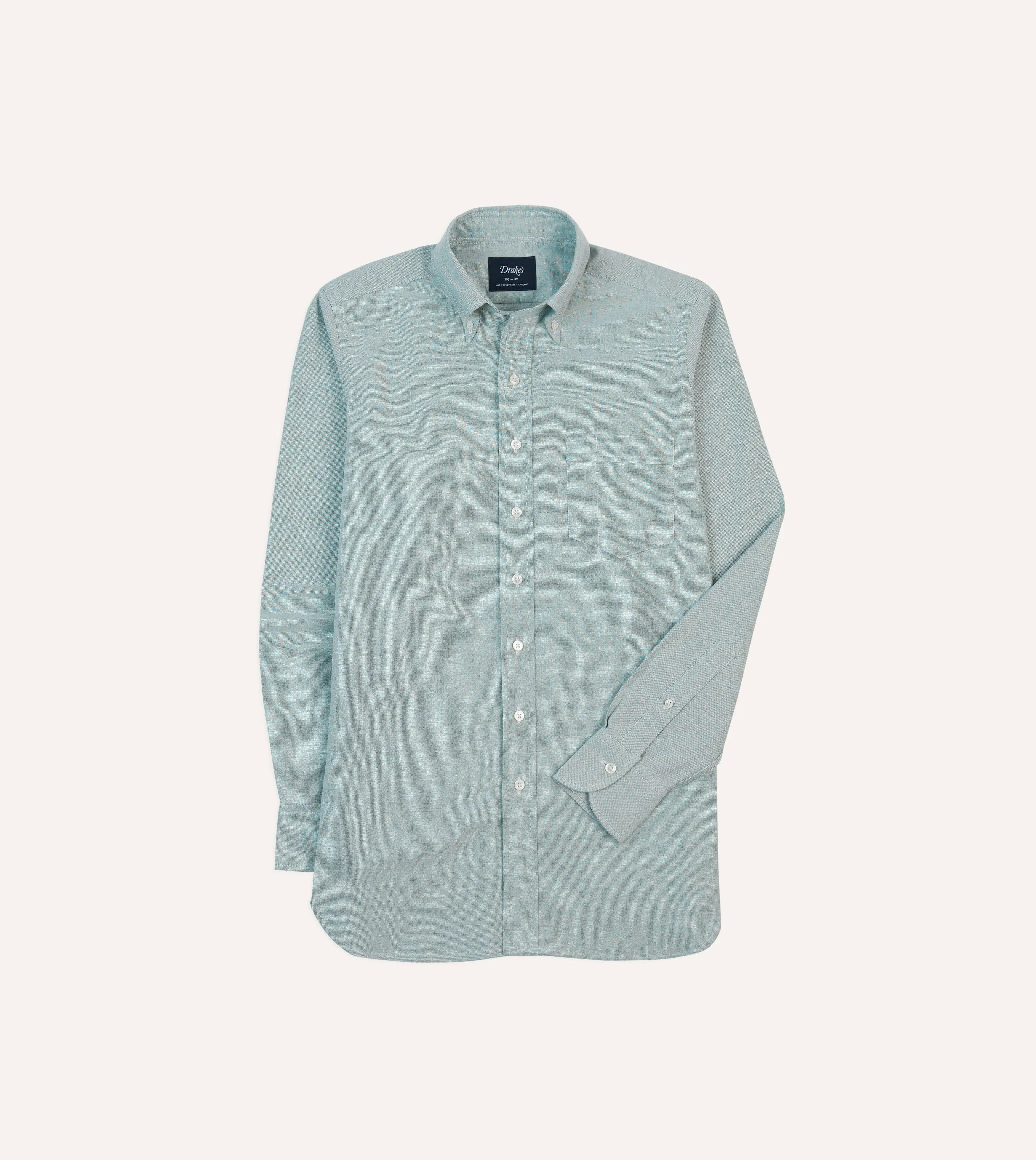 Green Cotton Oxford Cloth Button-Down Shirt Athletic Cut
