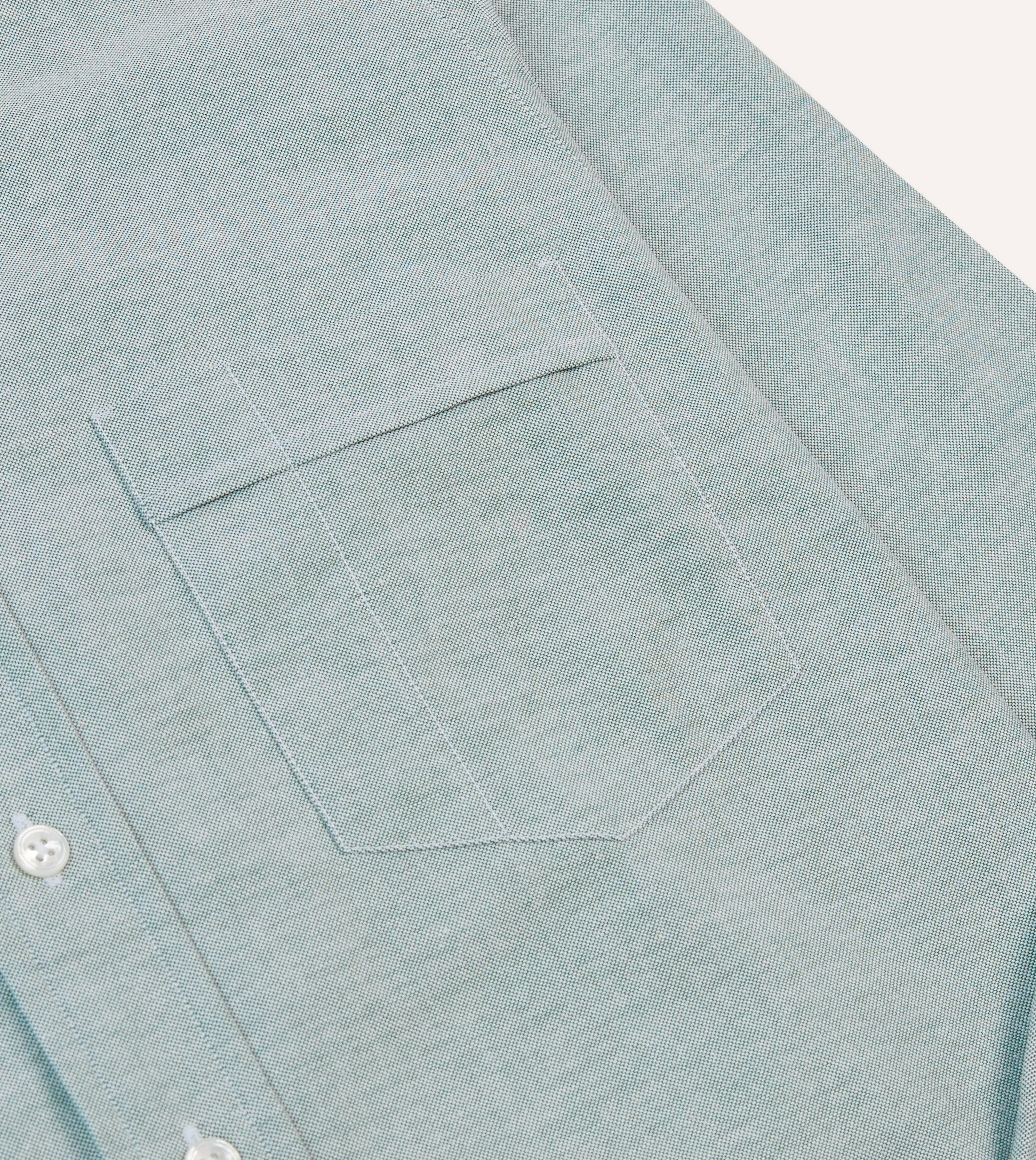 Green Cotton Oxford Cloth Button-Down Shirt Reinforced Seams