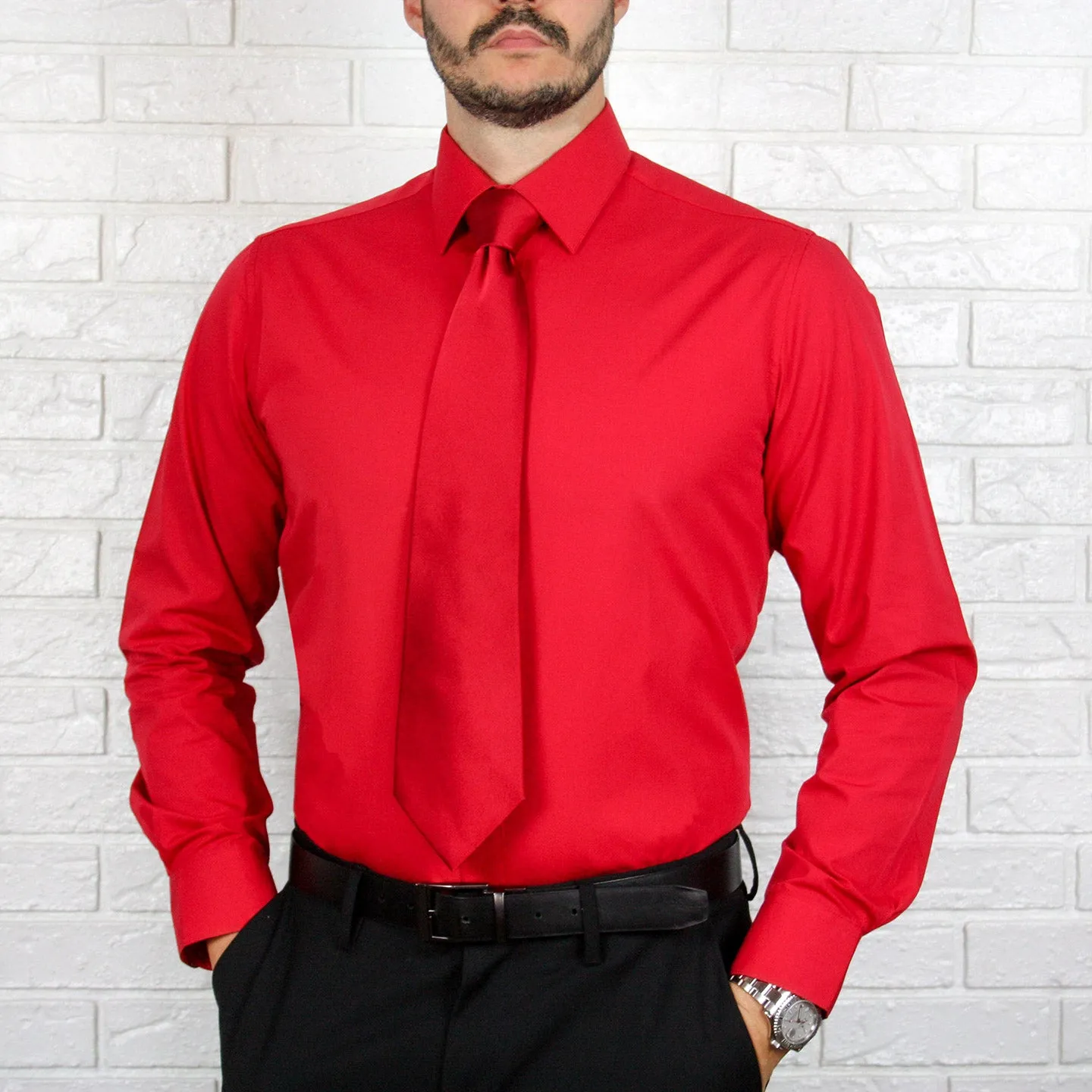 ARTURO Slim Fit Long Sleeve Red Dress Shirt Effortless Style Inner Layer