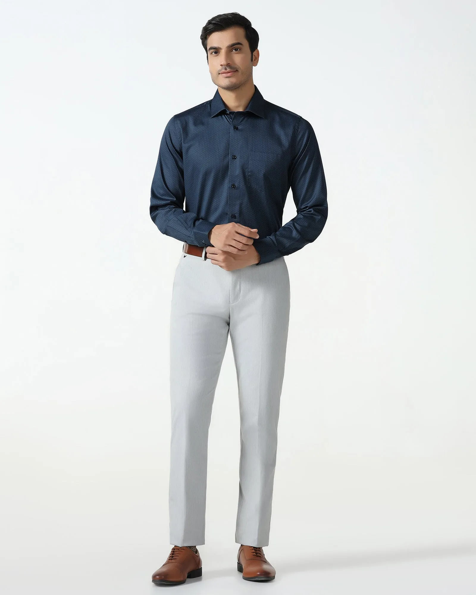 Navy Printed Shirt - Radio Youthful Style Reinforced Buttonholes