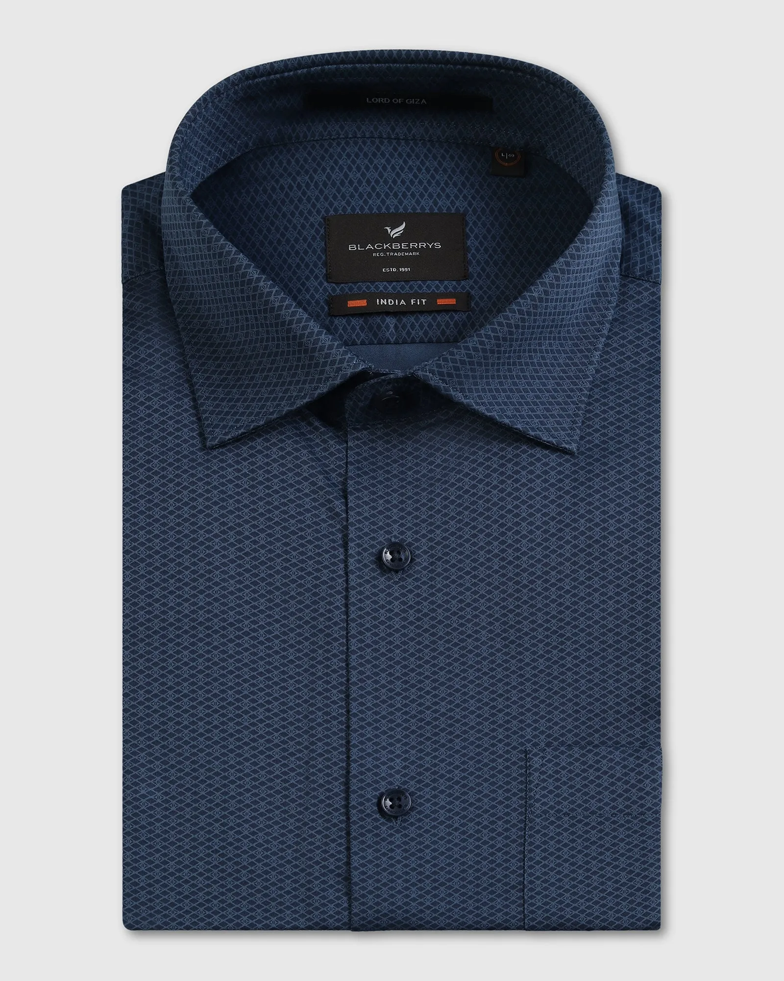 Navy Printed Shirt - Radio Double Needle Hemming