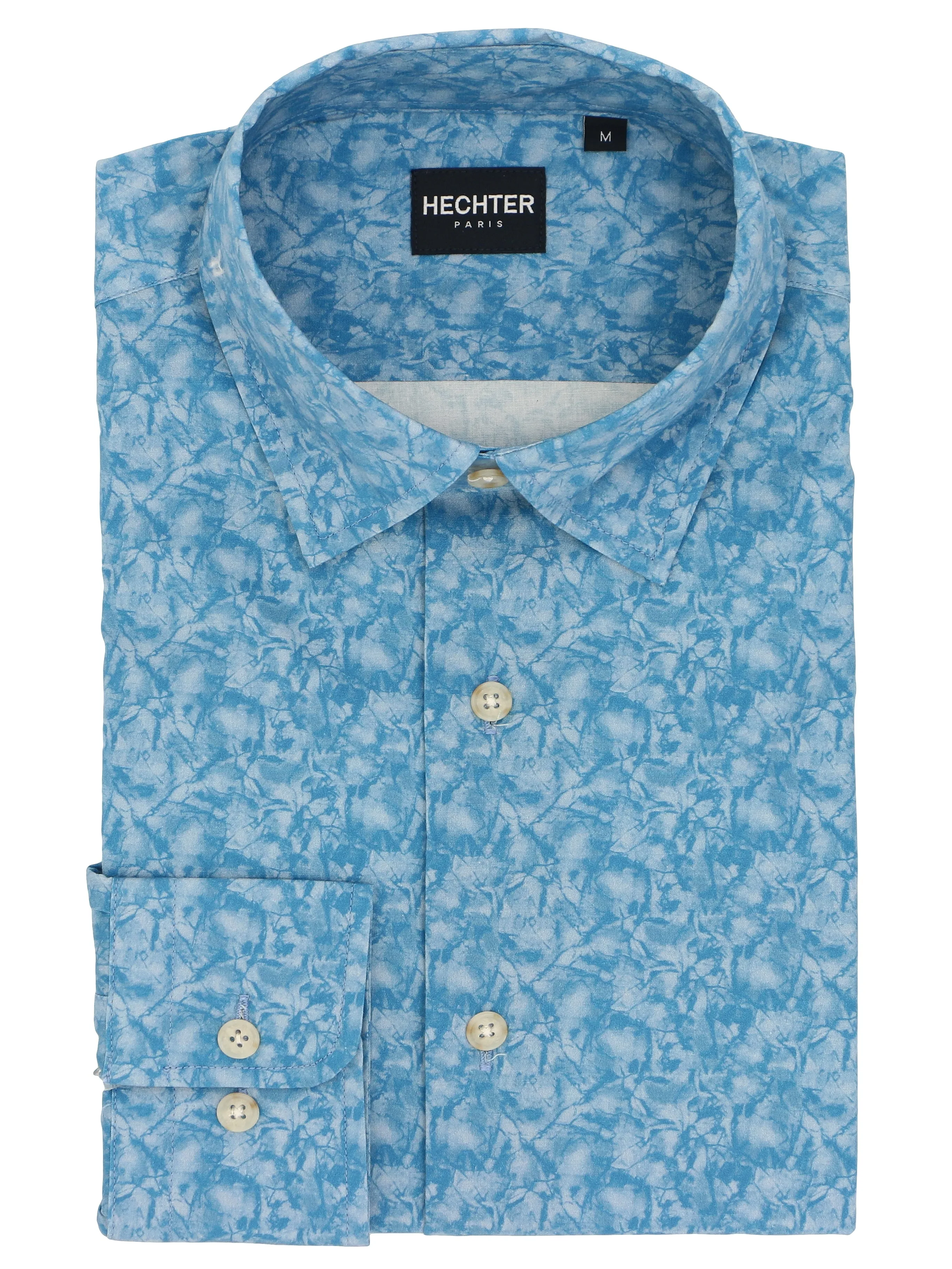 Checkered Print Liberty Casual Blue Leaf Print Shirt