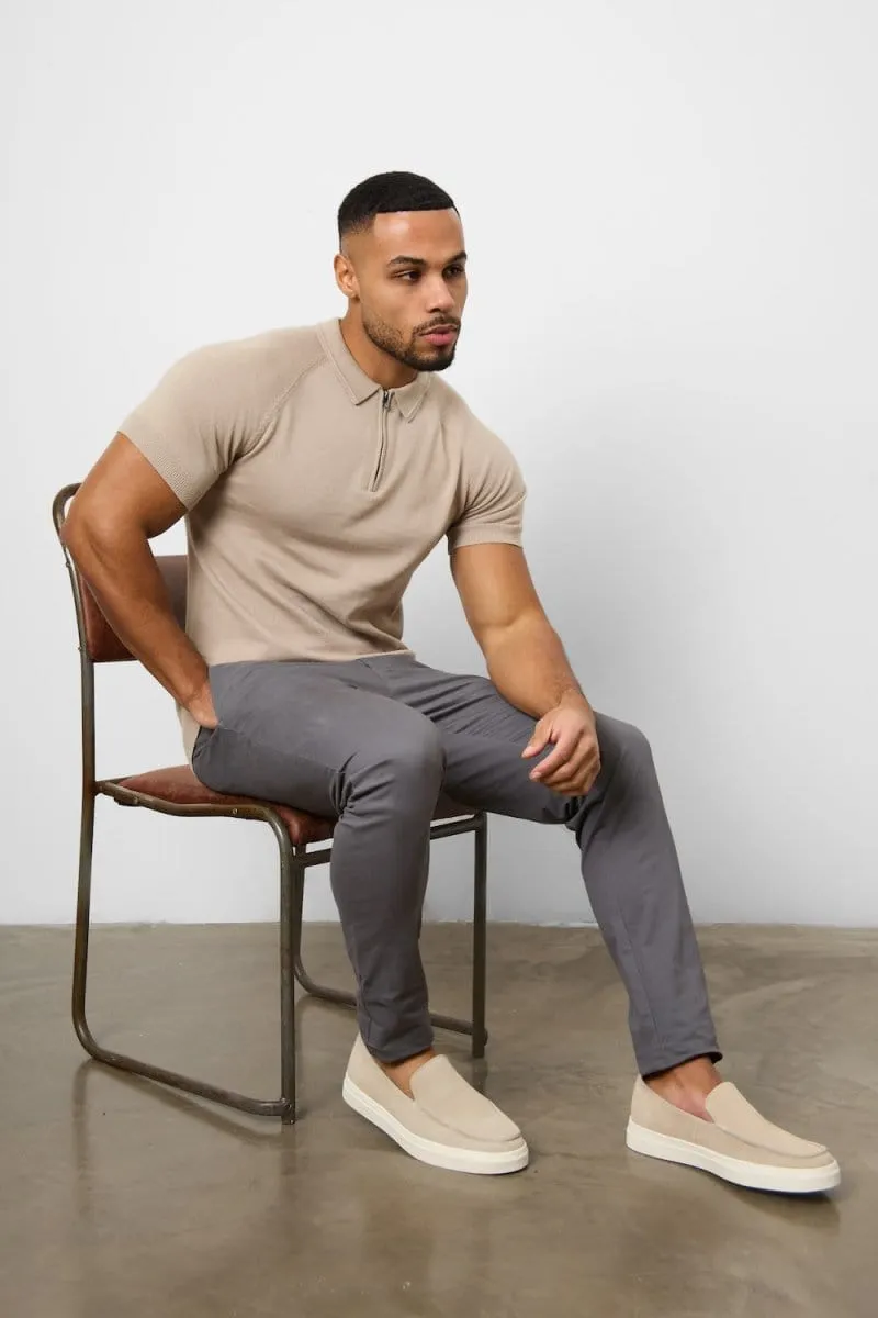 Urban Comfort Knitted Zip Polo Shirt in Neutral
