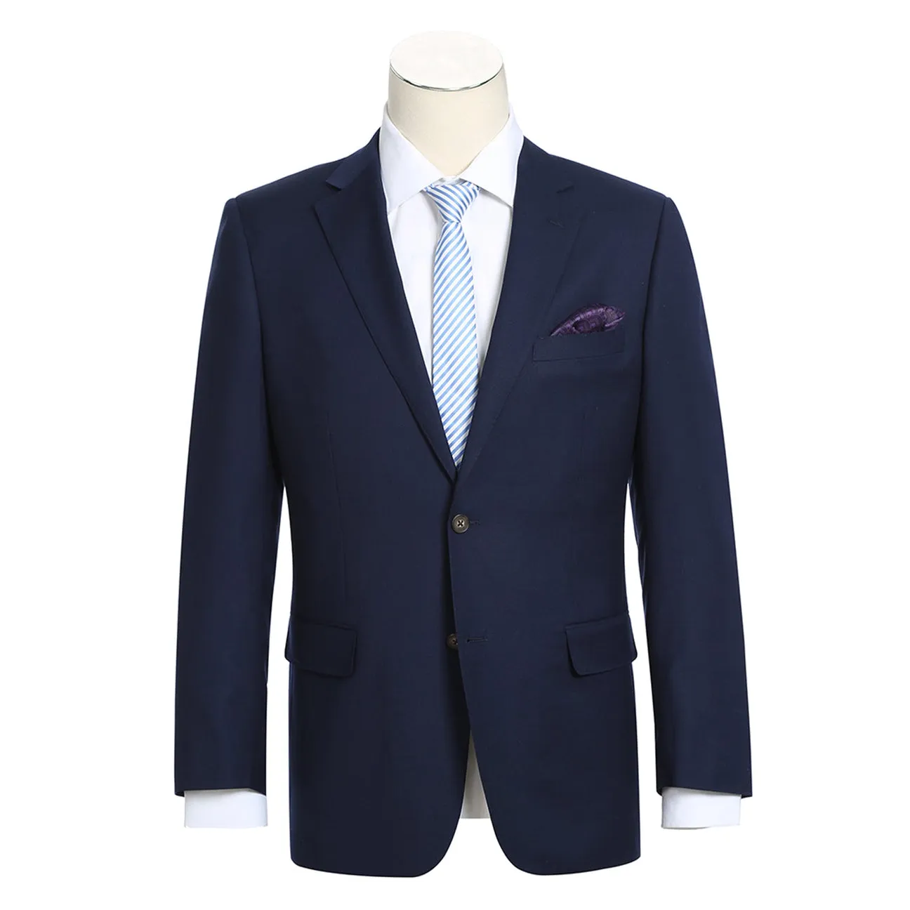 Teflon coating Alessandro Vitello by Renoir Dark Navy Classic Fit Notch Lapels Solid Blazer 561-6
