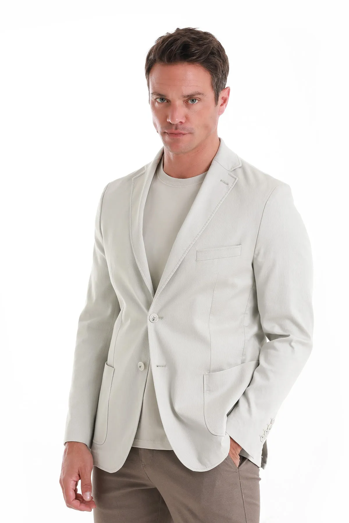 Lightweight Warmth Core Comfort Fit Cotton Blend Light Gray Classic Blazer