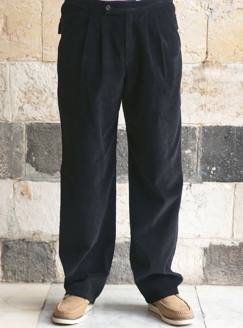 Corduroy Trousers with Pleats High Density Weave Relaxed Fit