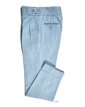 Moisture Wicking Fabric ElasticWaist Gurkha Pant in Fade Washed Blue Selvage With Turquoise Tint