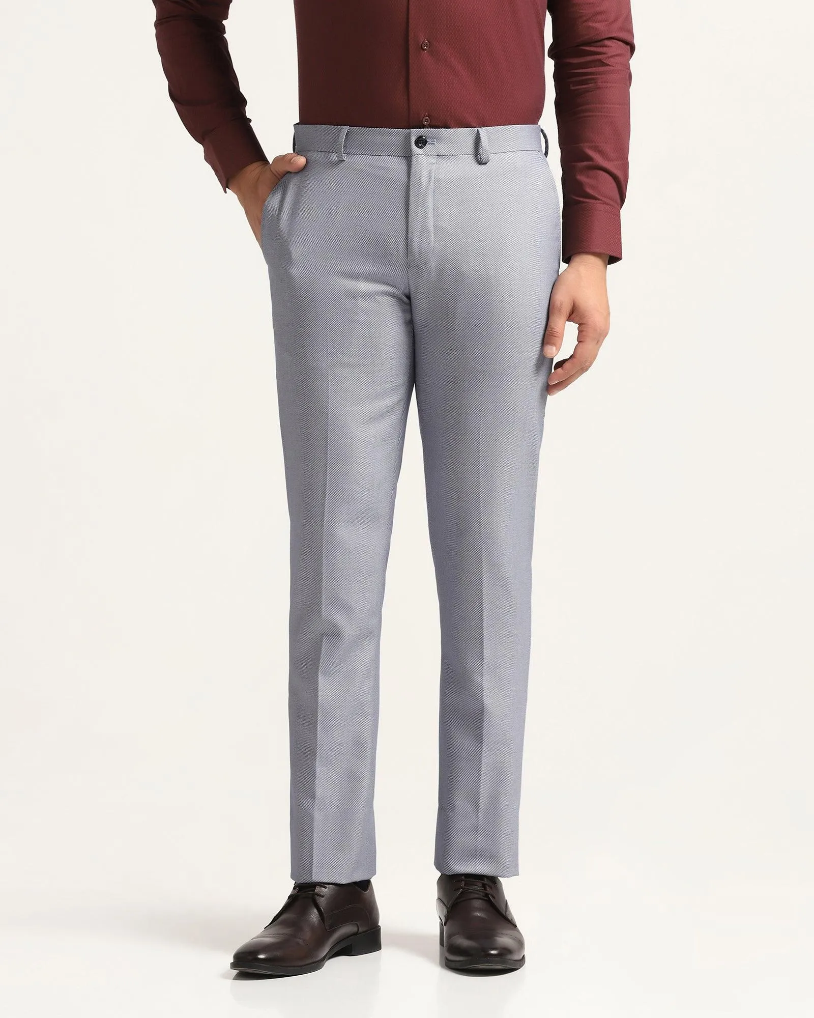 All Season Fit Layer-Friendly Fit Slim Comfort B-95 Formal Blue Textured Trouser - Hoop