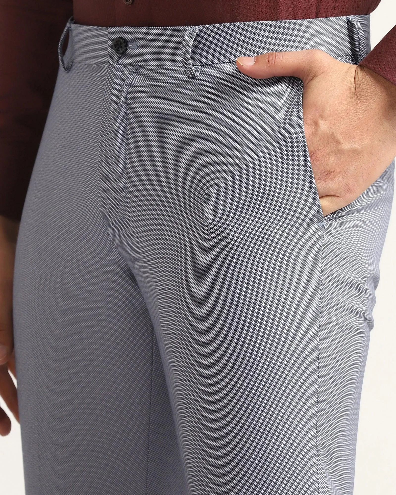Slim Comfort B-95 Formal Blue Textured Trouser - Hoop AdjustableWaistband Quick Dry Wear