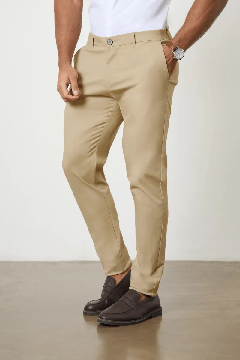 Athletic Fit Cotton Stretch Chino Pants in Dark Stone Flatlock Seams