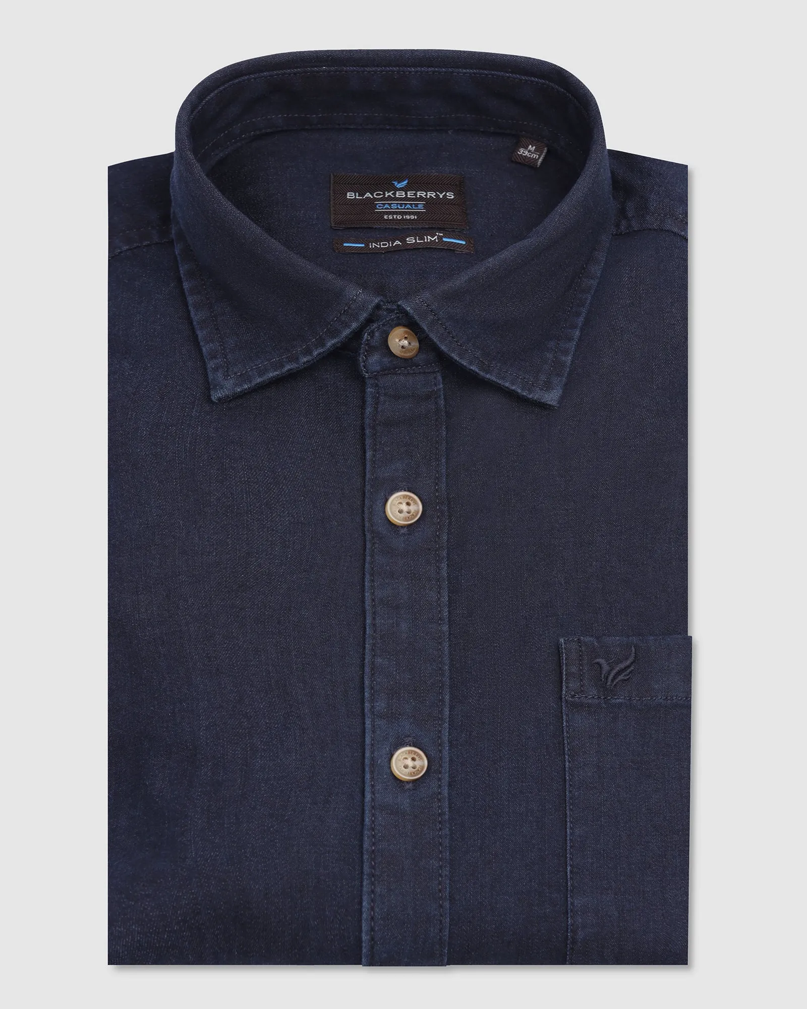 Casual Indigo Solid Shirt - Carson Ruffle Edge
